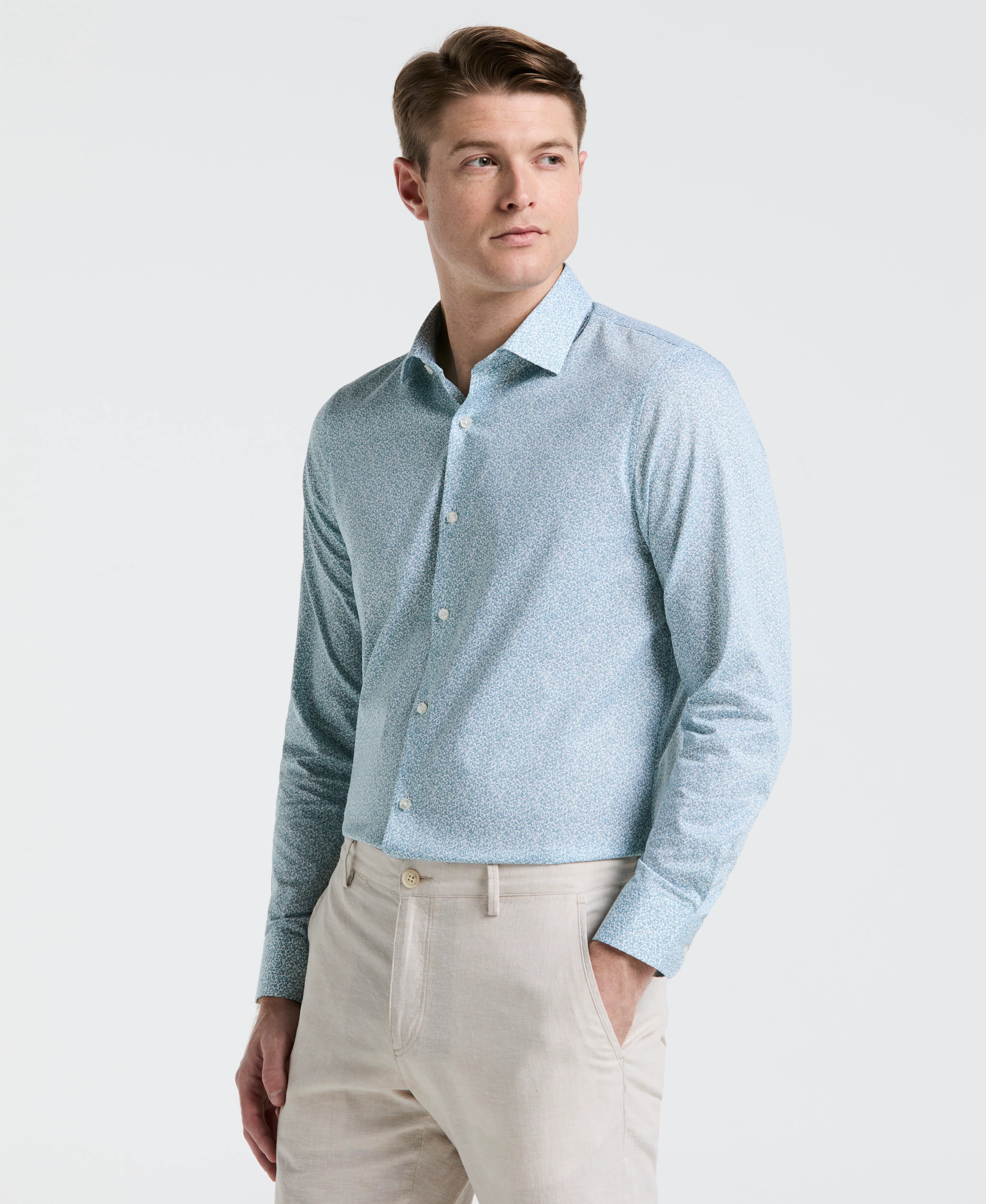 Stretch Floral Print Dress Shirt