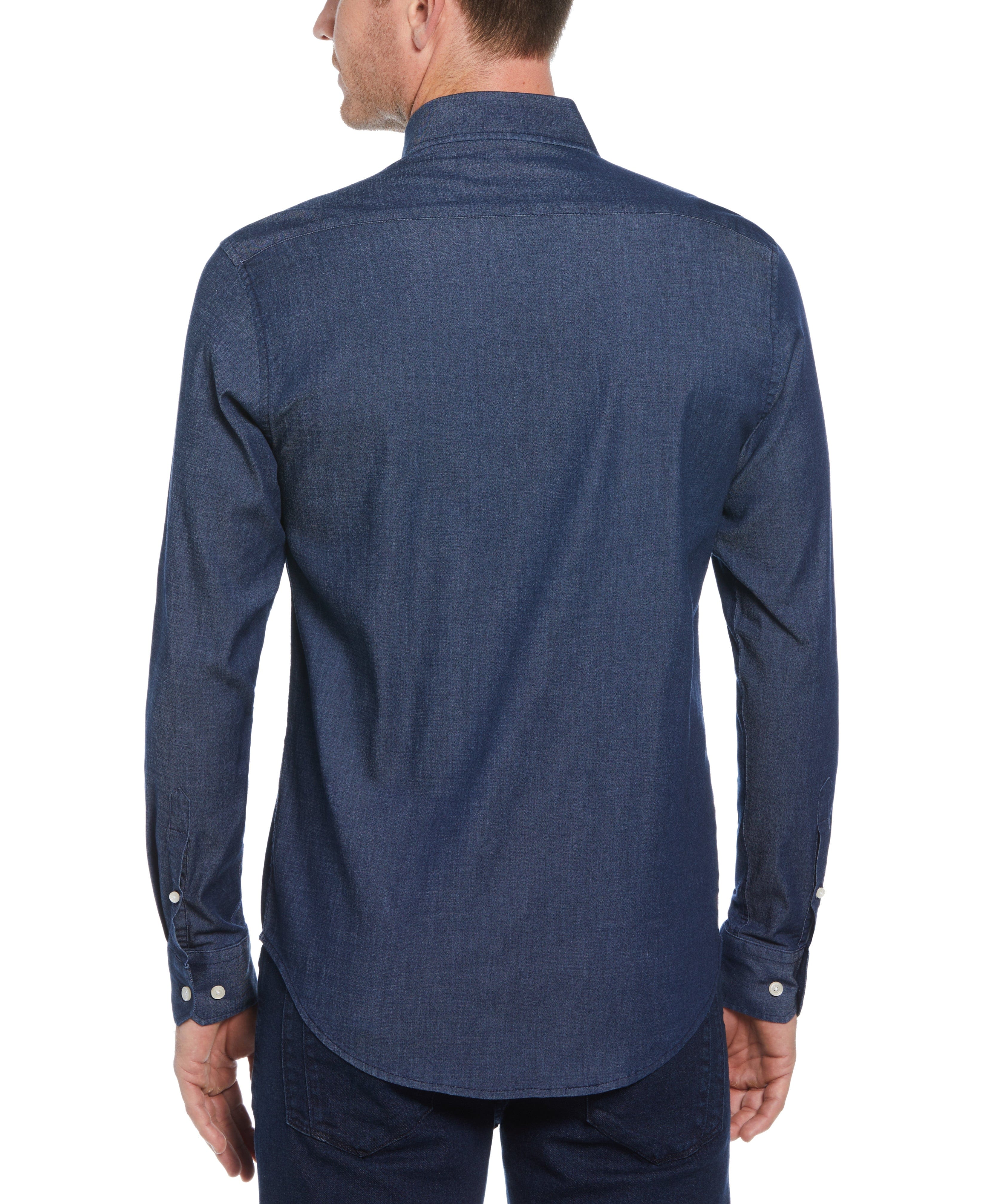 Slim Fit Denim-Like Button Down Woven Shirt