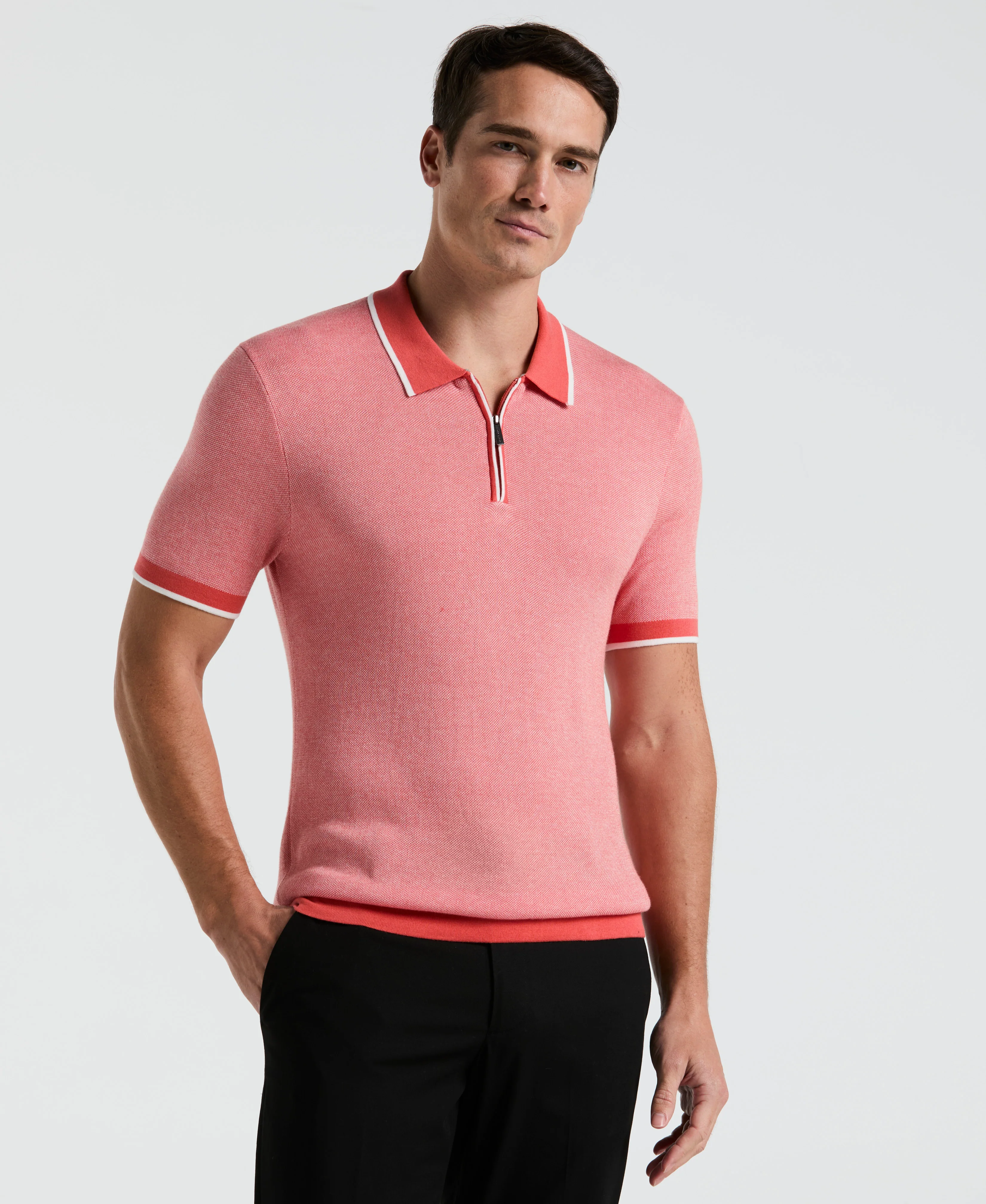 Bi-Color Stitch Zip Polo