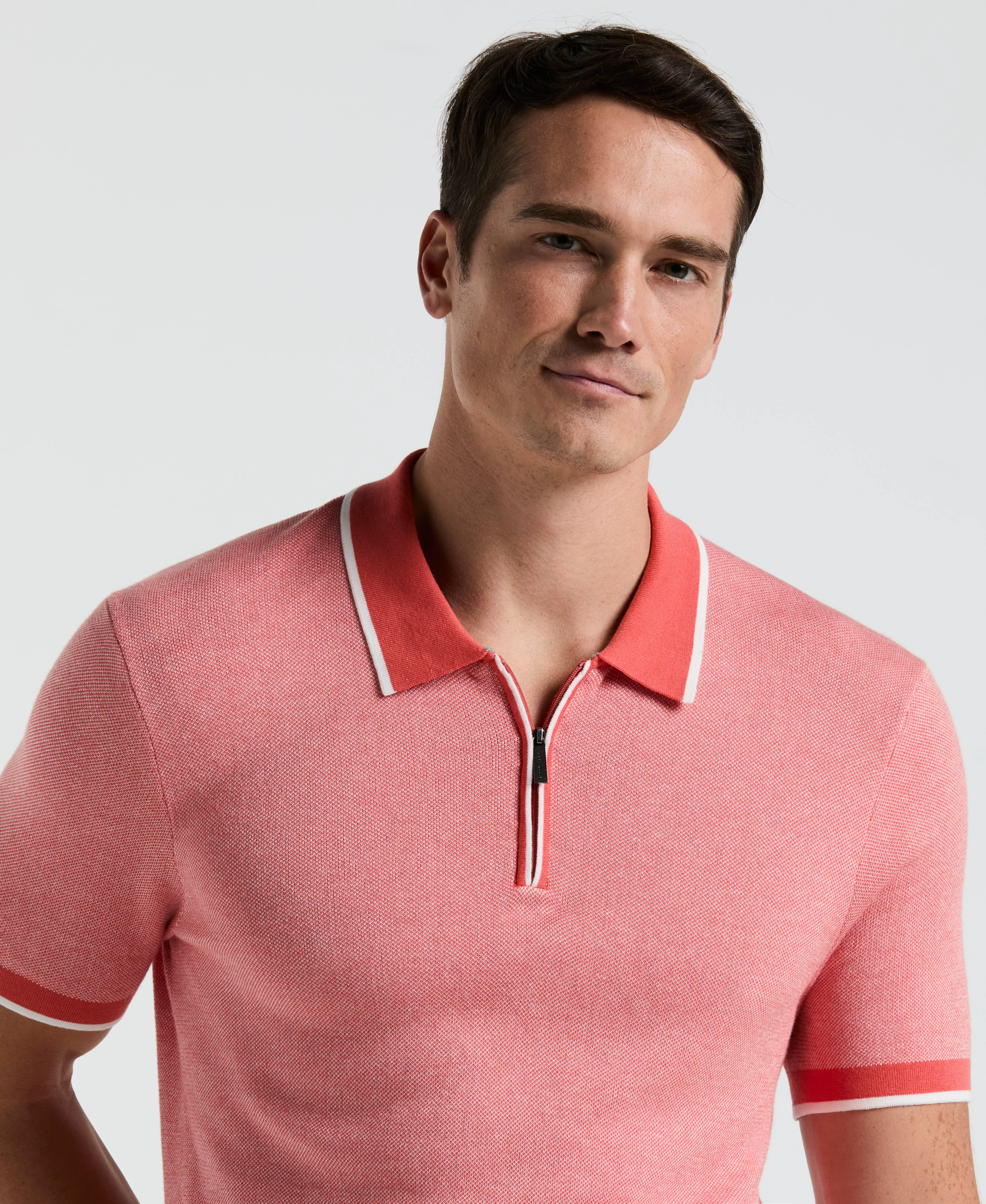 Bi-Color Stitch Zip Polo