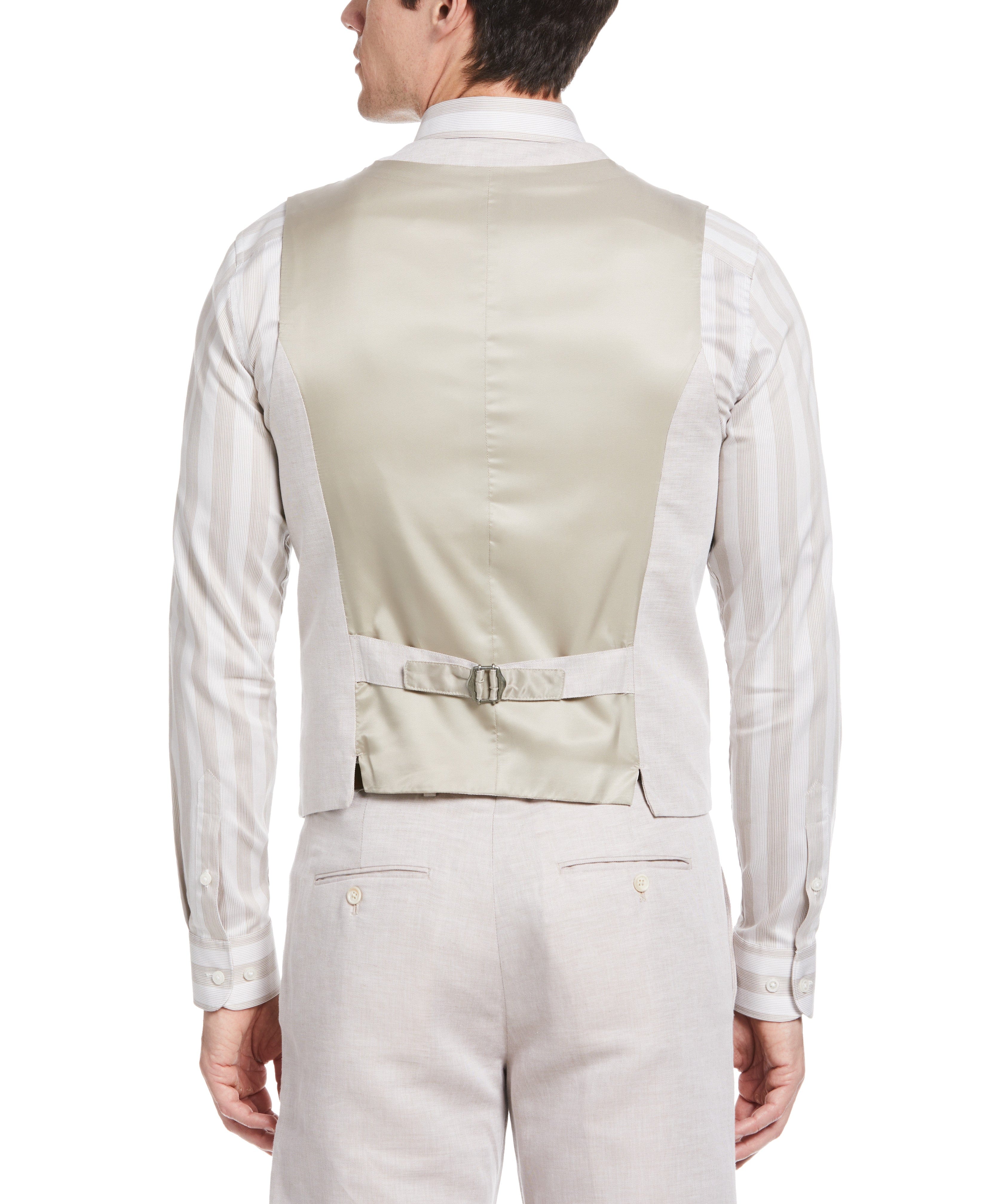 Linen Blend Solid Twill Vest - Beige