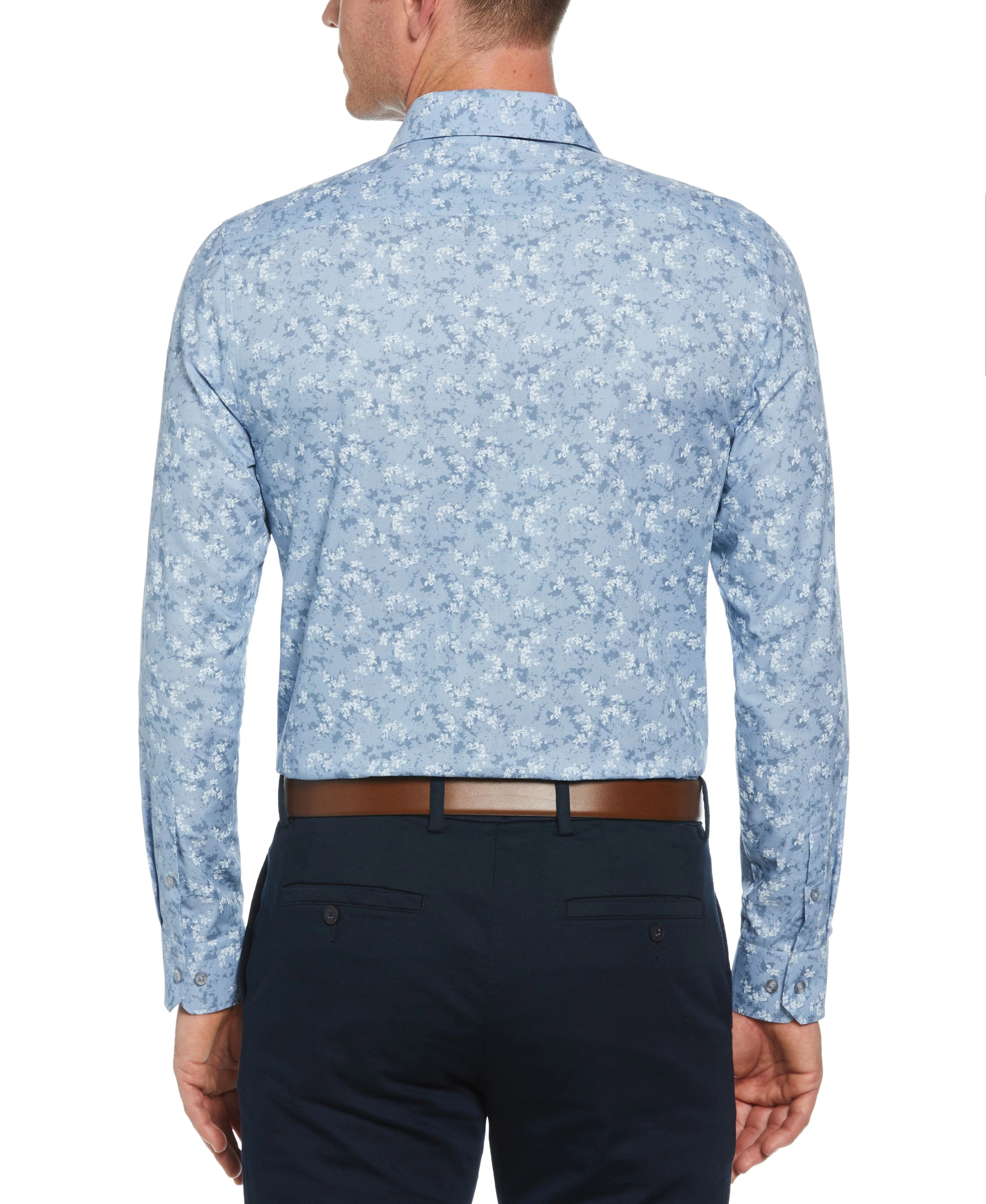 Slim Fit Button-Down Painterly Floral Print Dress Shirt