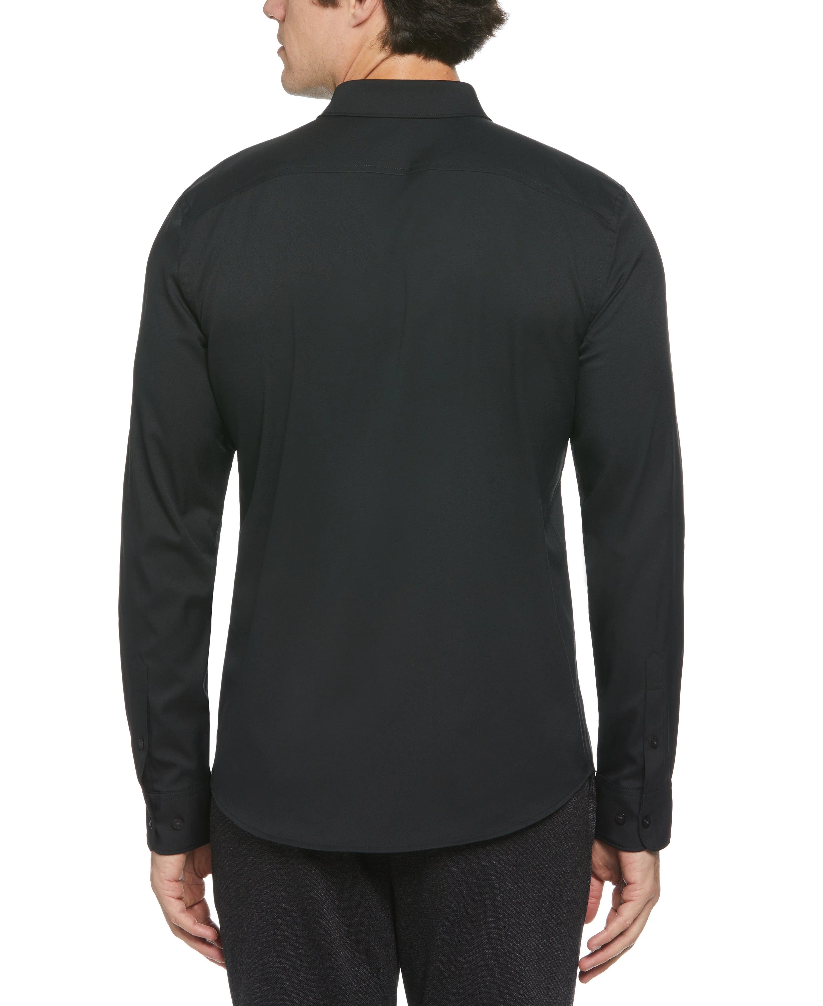 Slim Fit Untucked Total Stretch Solid Shirt - Black