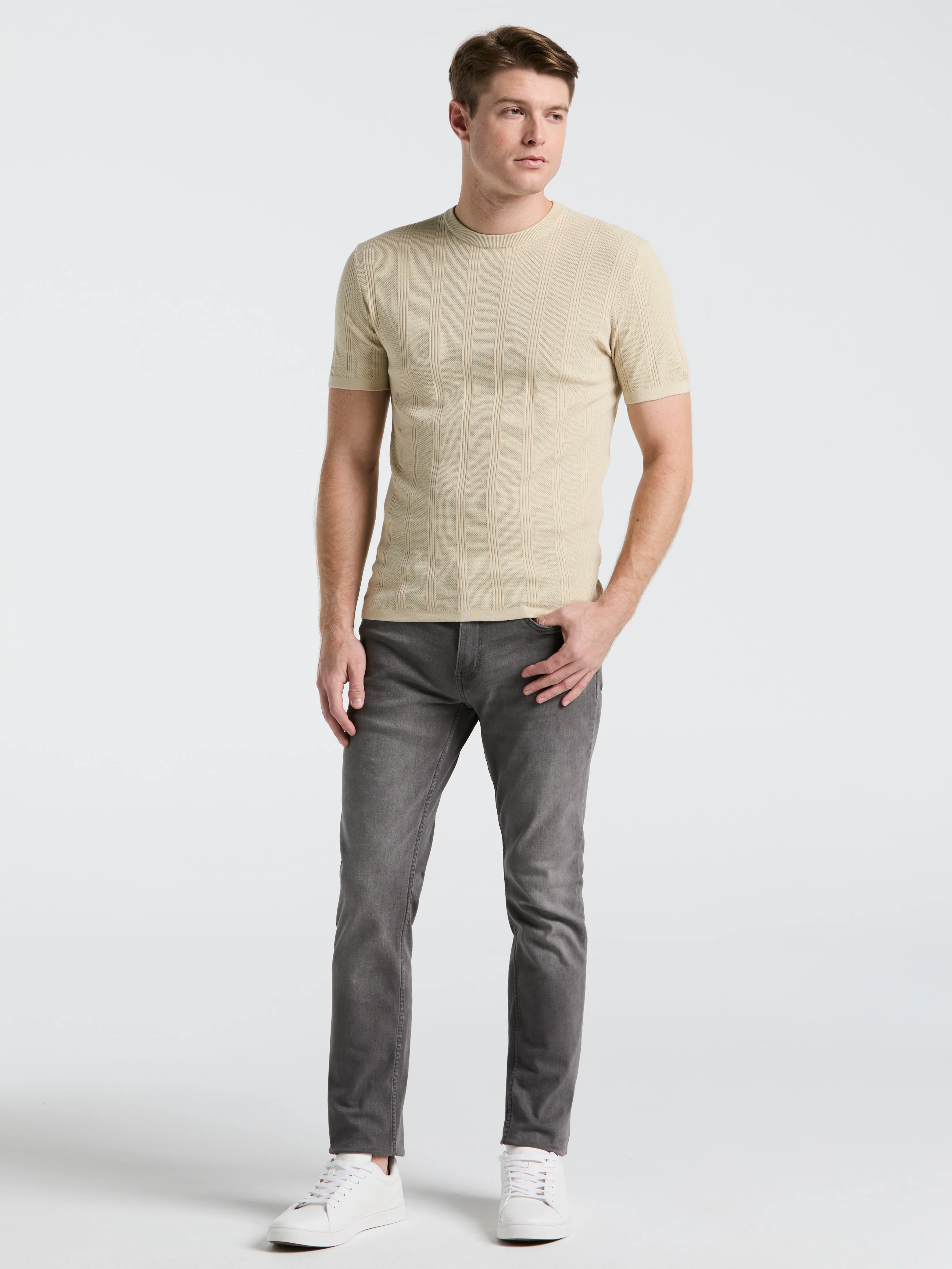 Tech Knit Striped Crew Neck Shirt