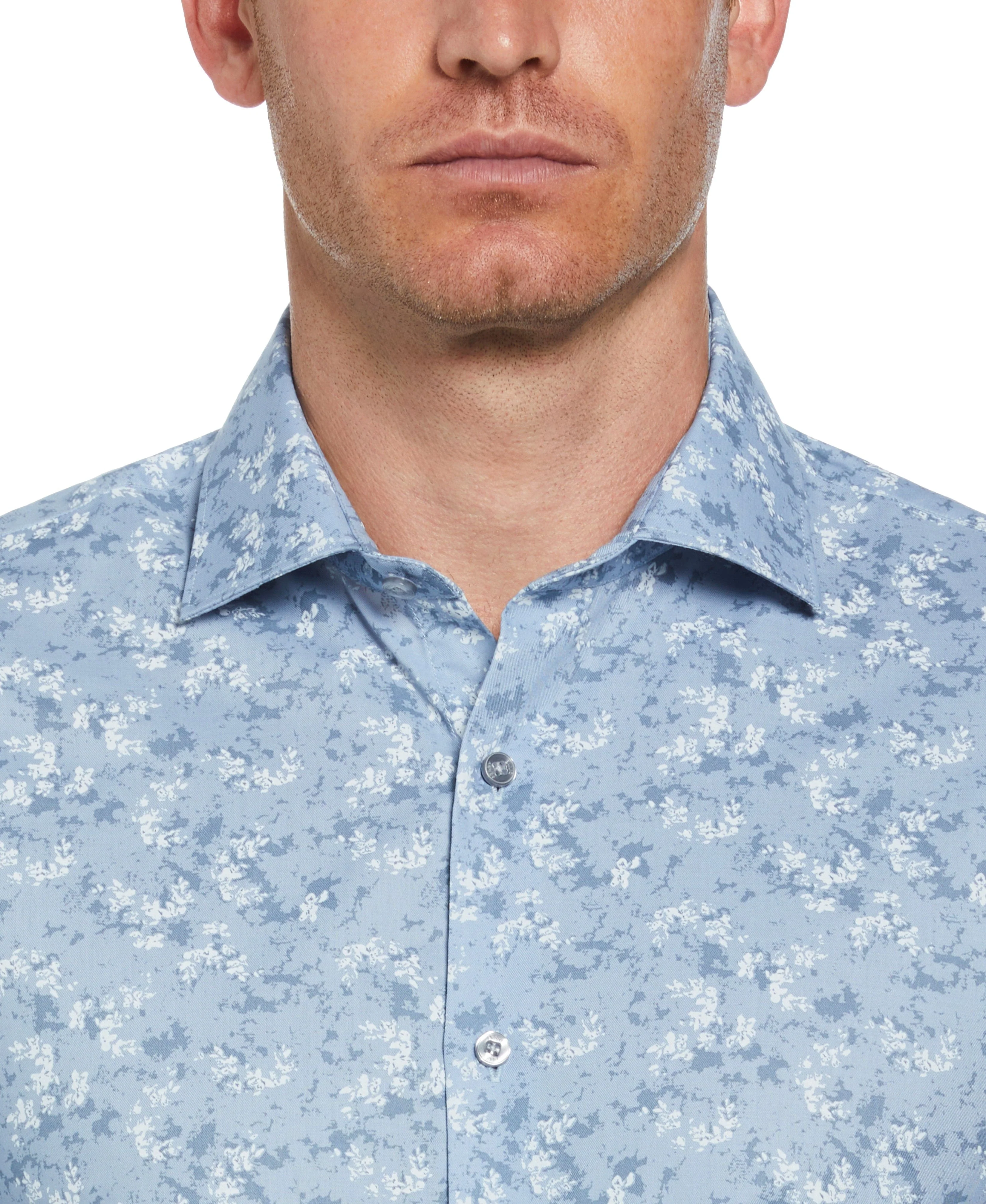 Slim Fit Button-Down Painterly Floral Print Dress Shirt