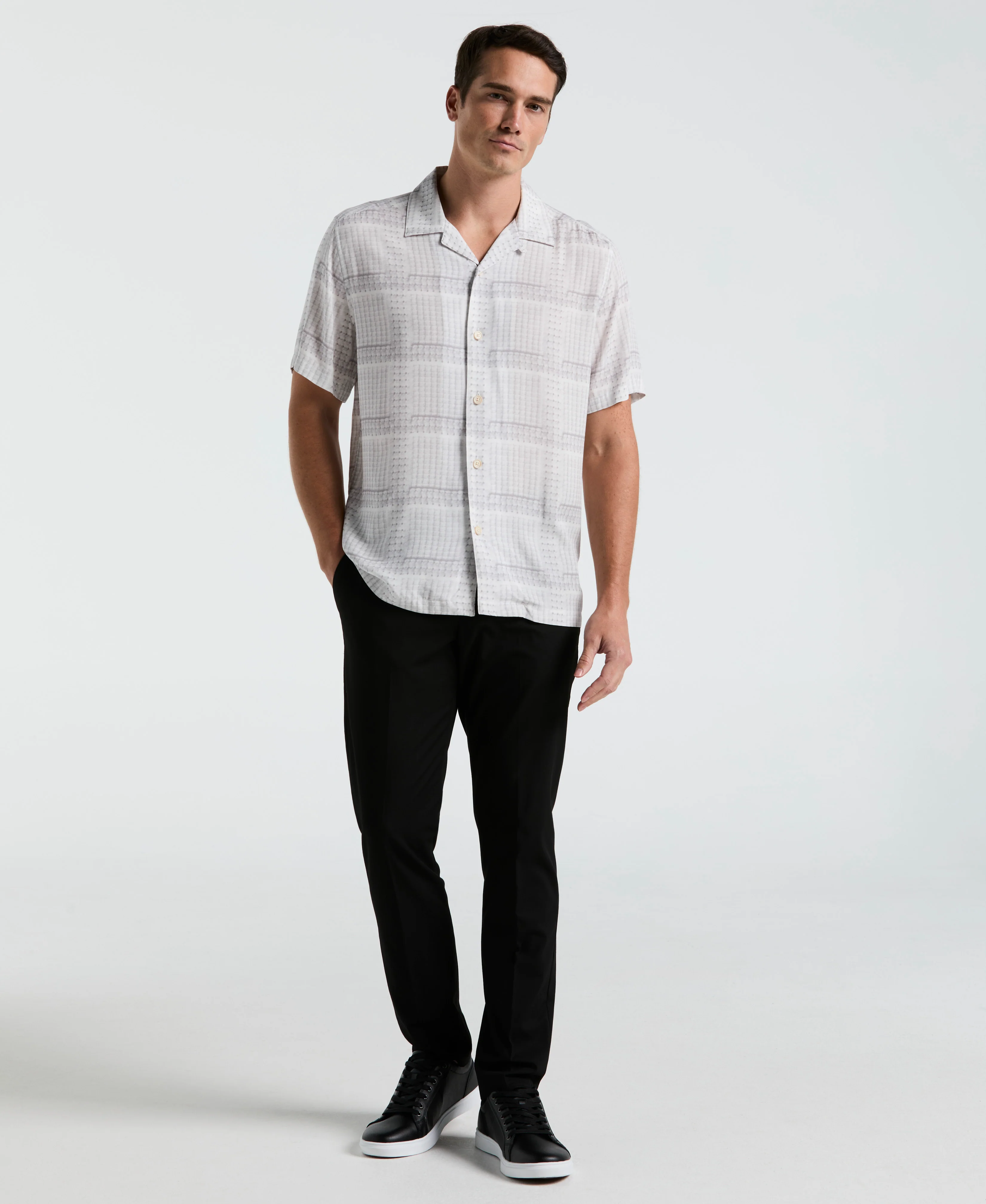EcoVero™ Camp Collar Textured Print Shirt