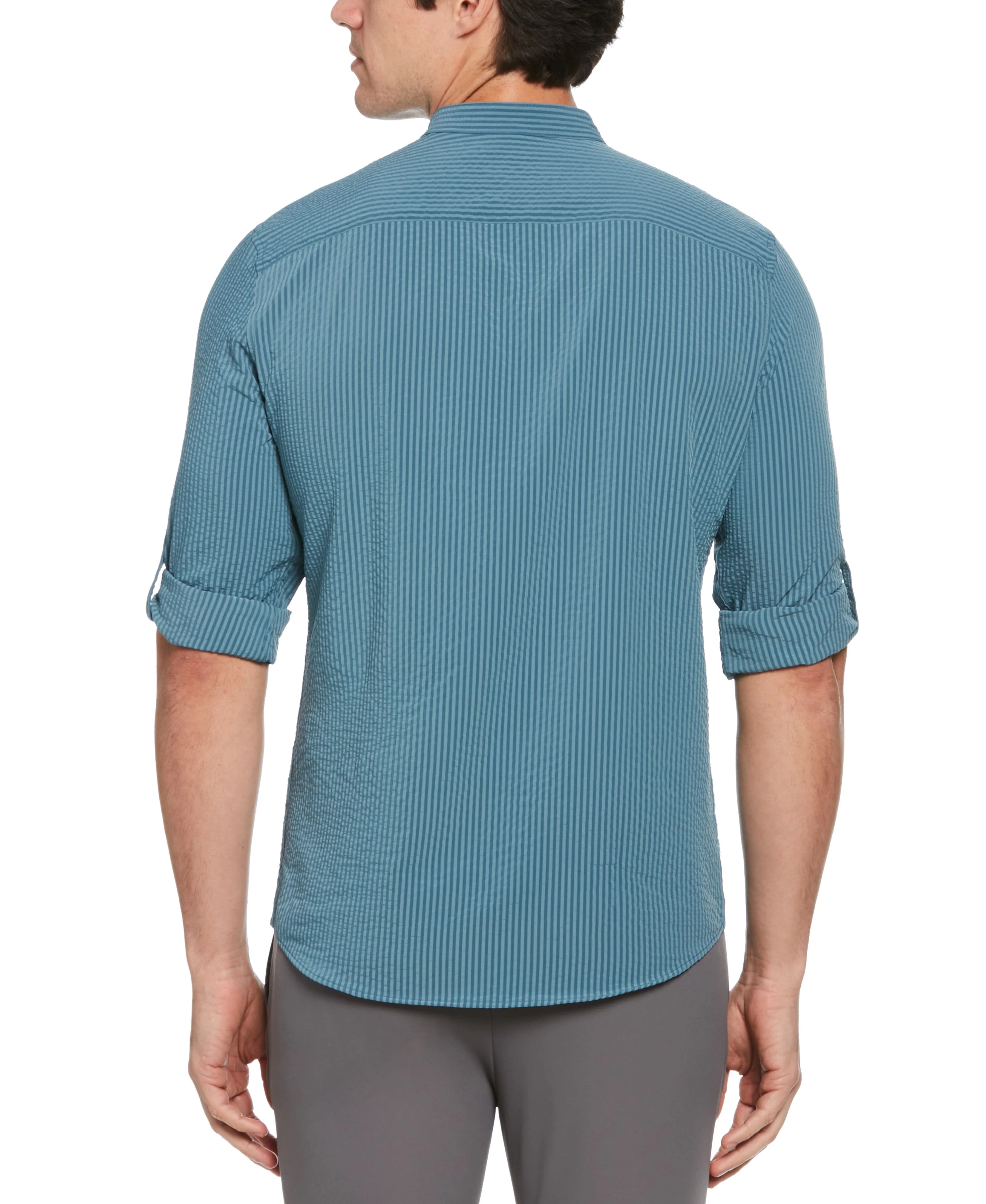 Untucked Total Stretch Slim Fit Seersucker Shirt - Blue
