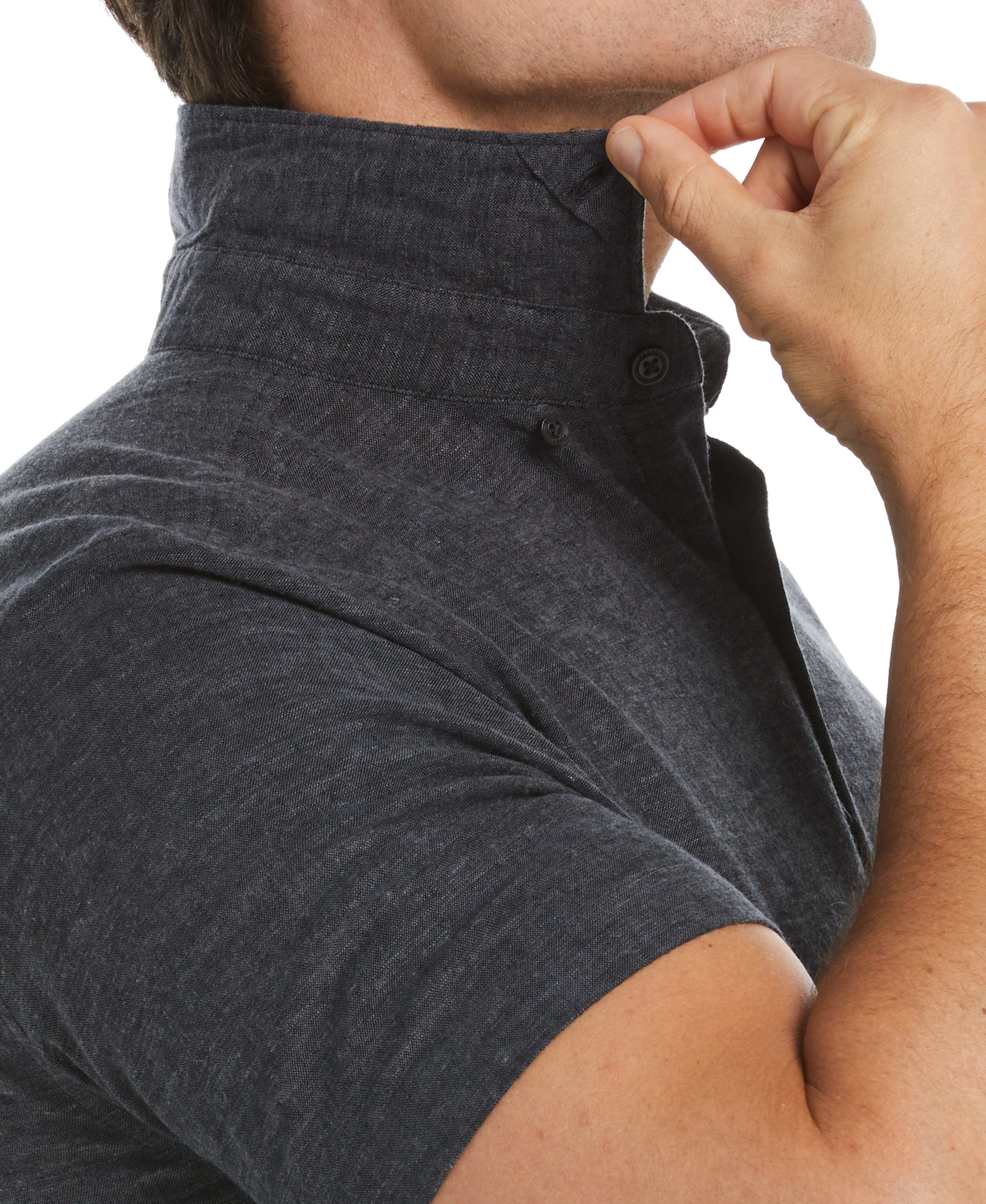 Untucked Slim Fit Linen Blend Heather Shirt - Black