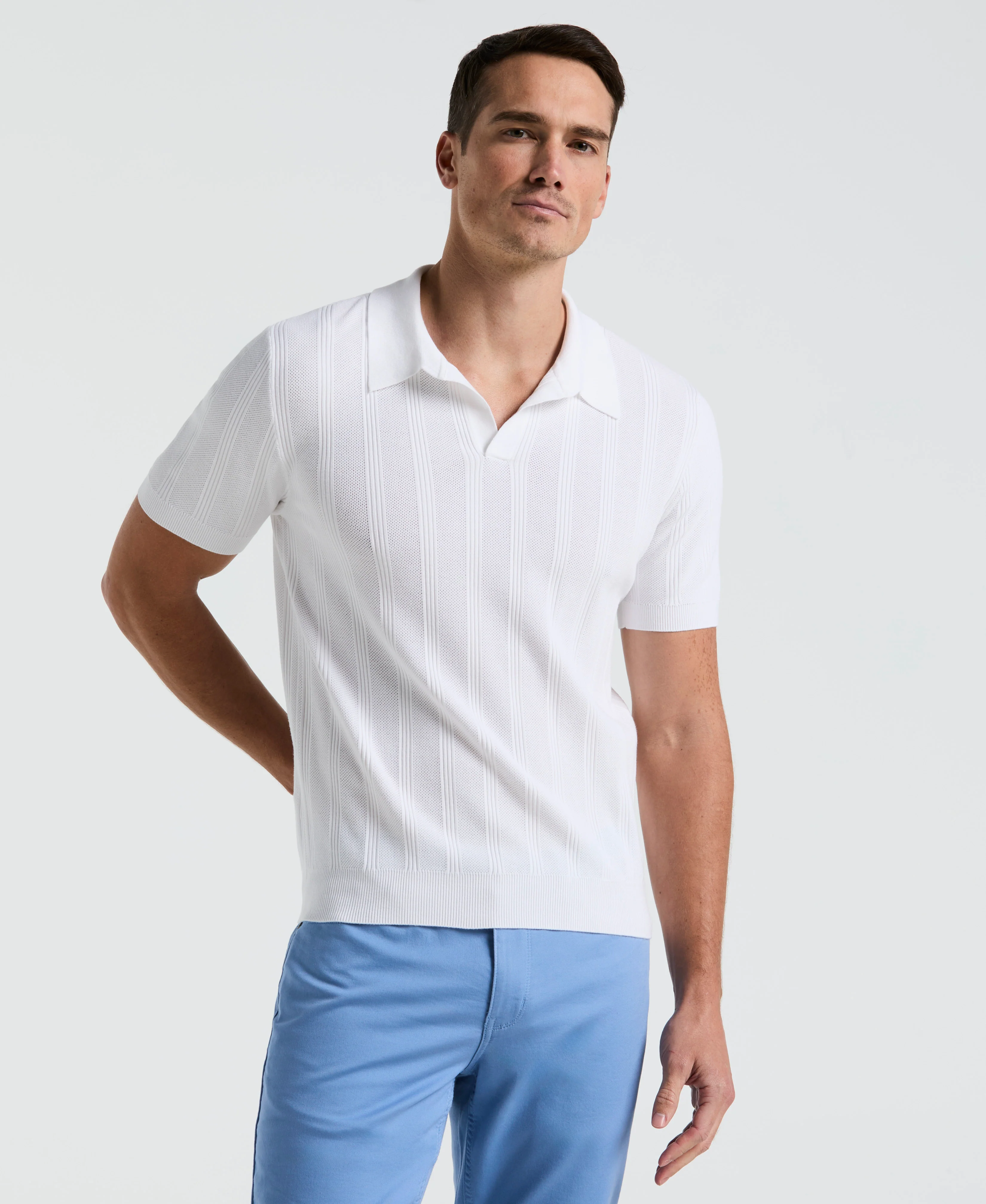 Mesh Stripe Sweater Polo