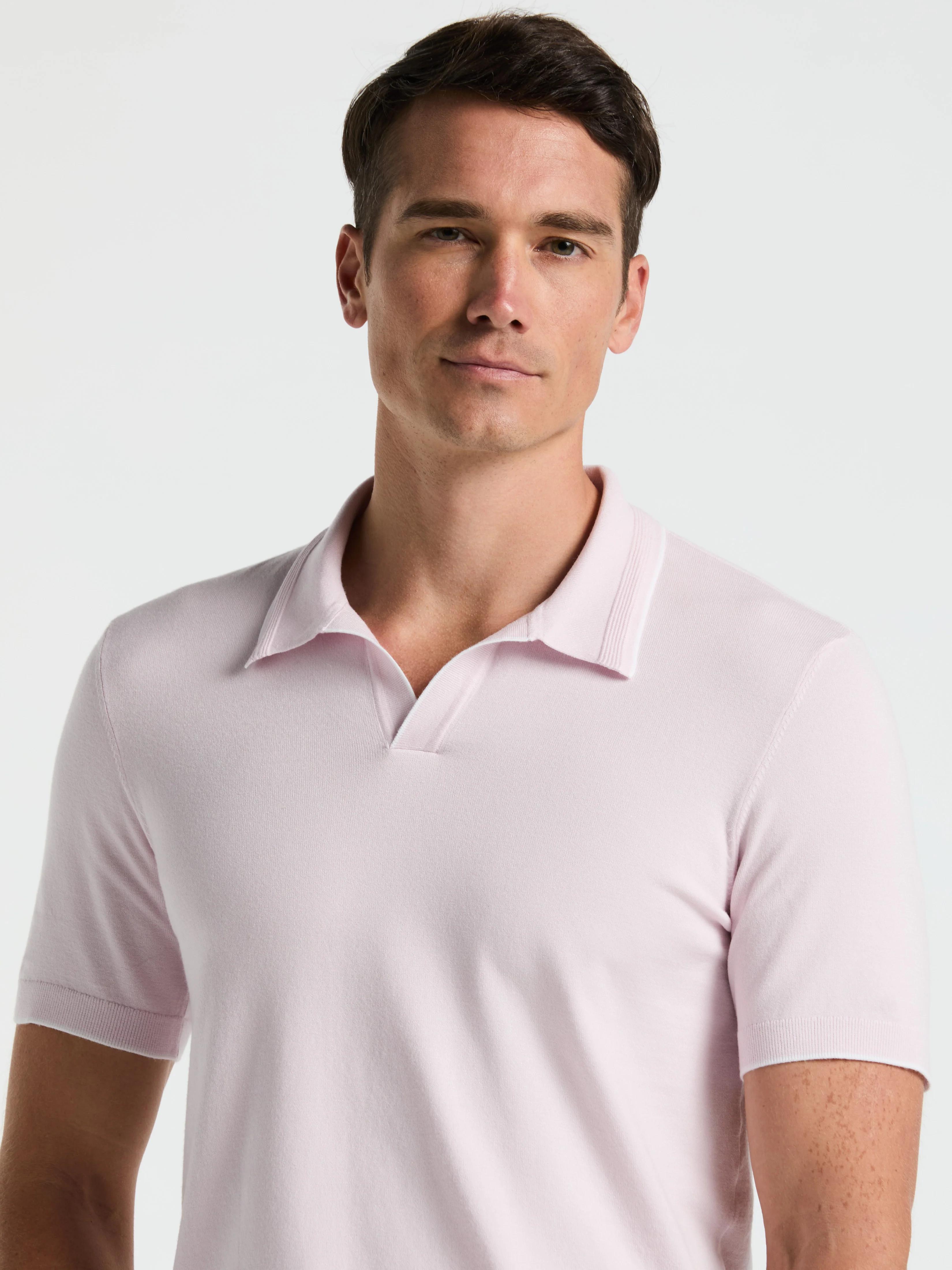 Tech Knit Open Polo Sweater with Tipping Detail