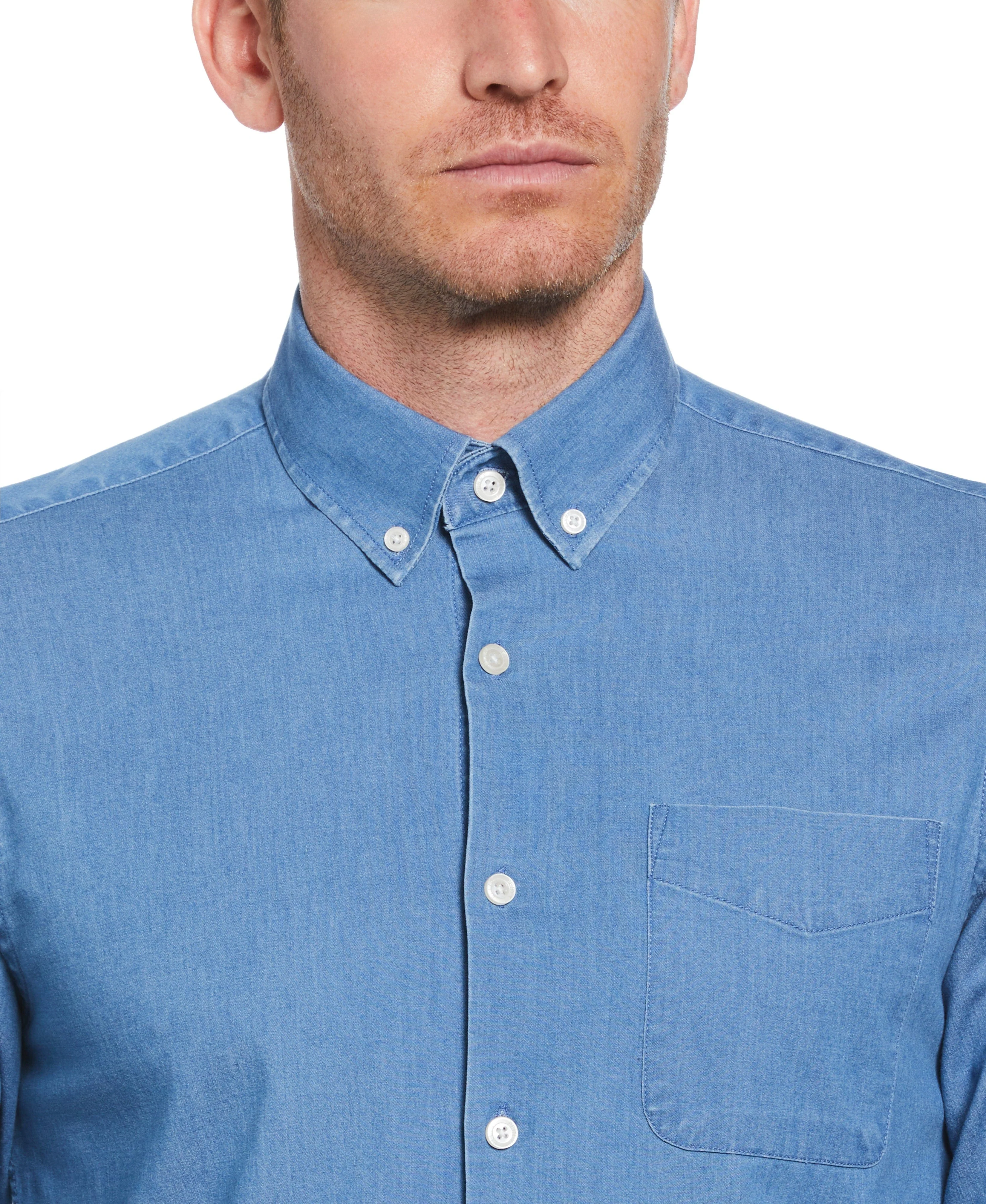 Slim Fit Denim-Like Button Down Woven Shirt
