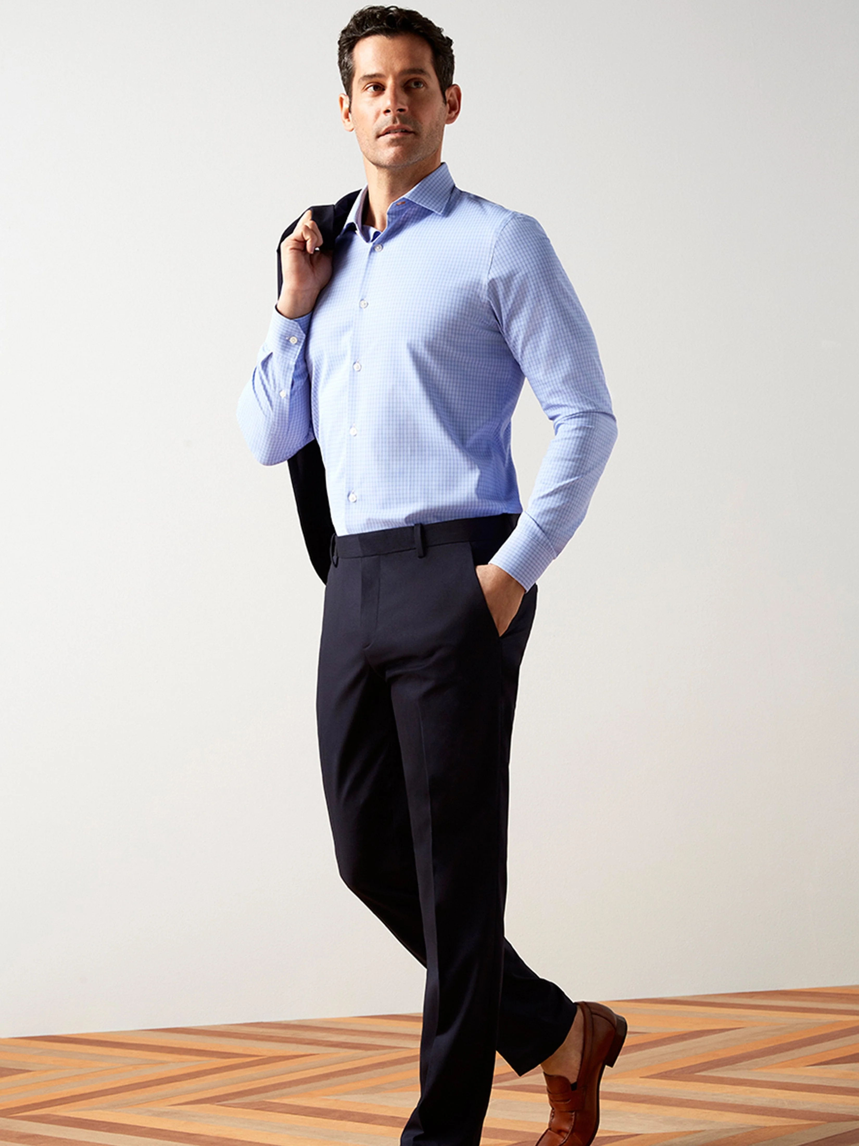 Slim Fit Blue Check Dress Shirt