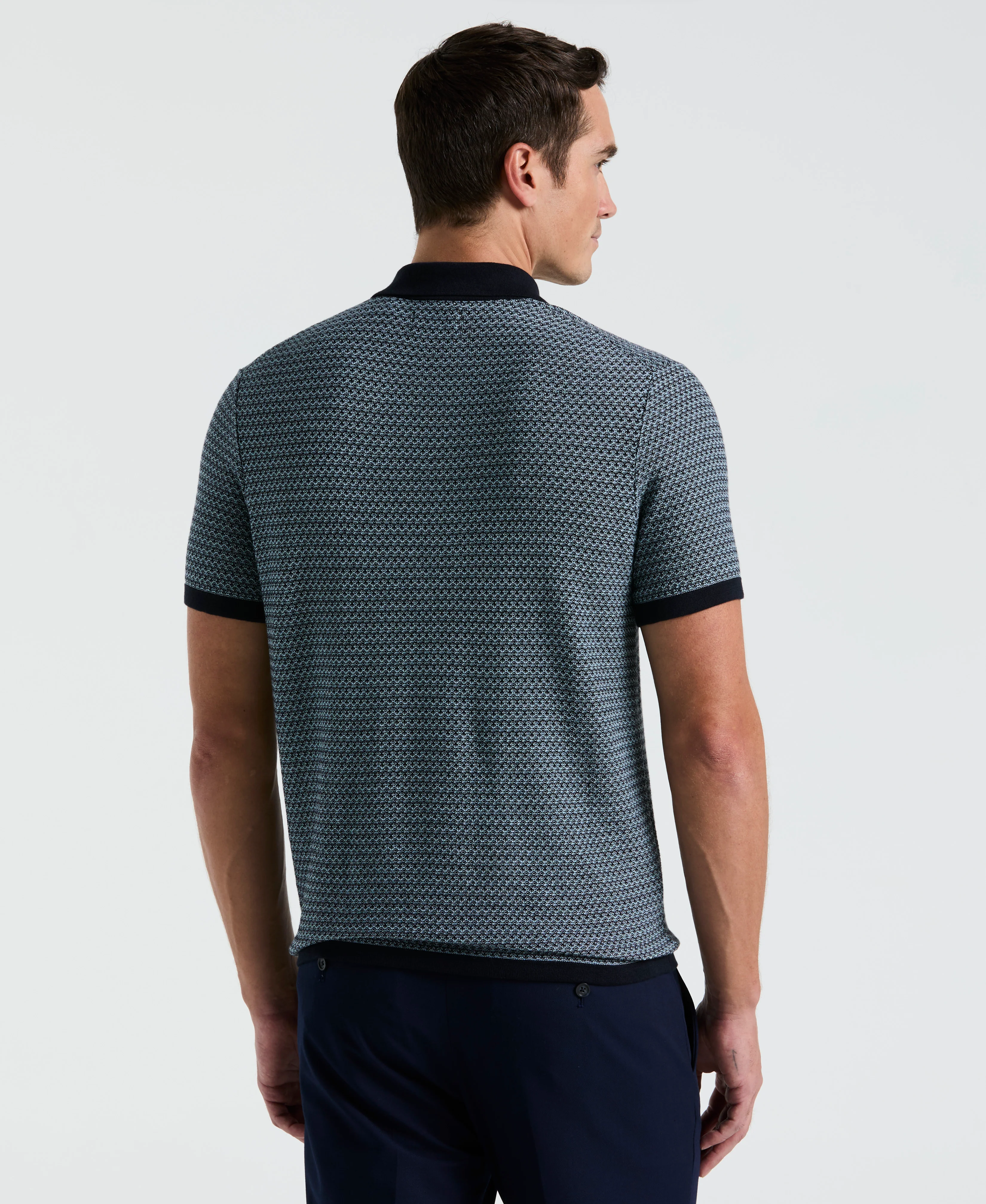 Geo Textured Stitch Polo Sweater