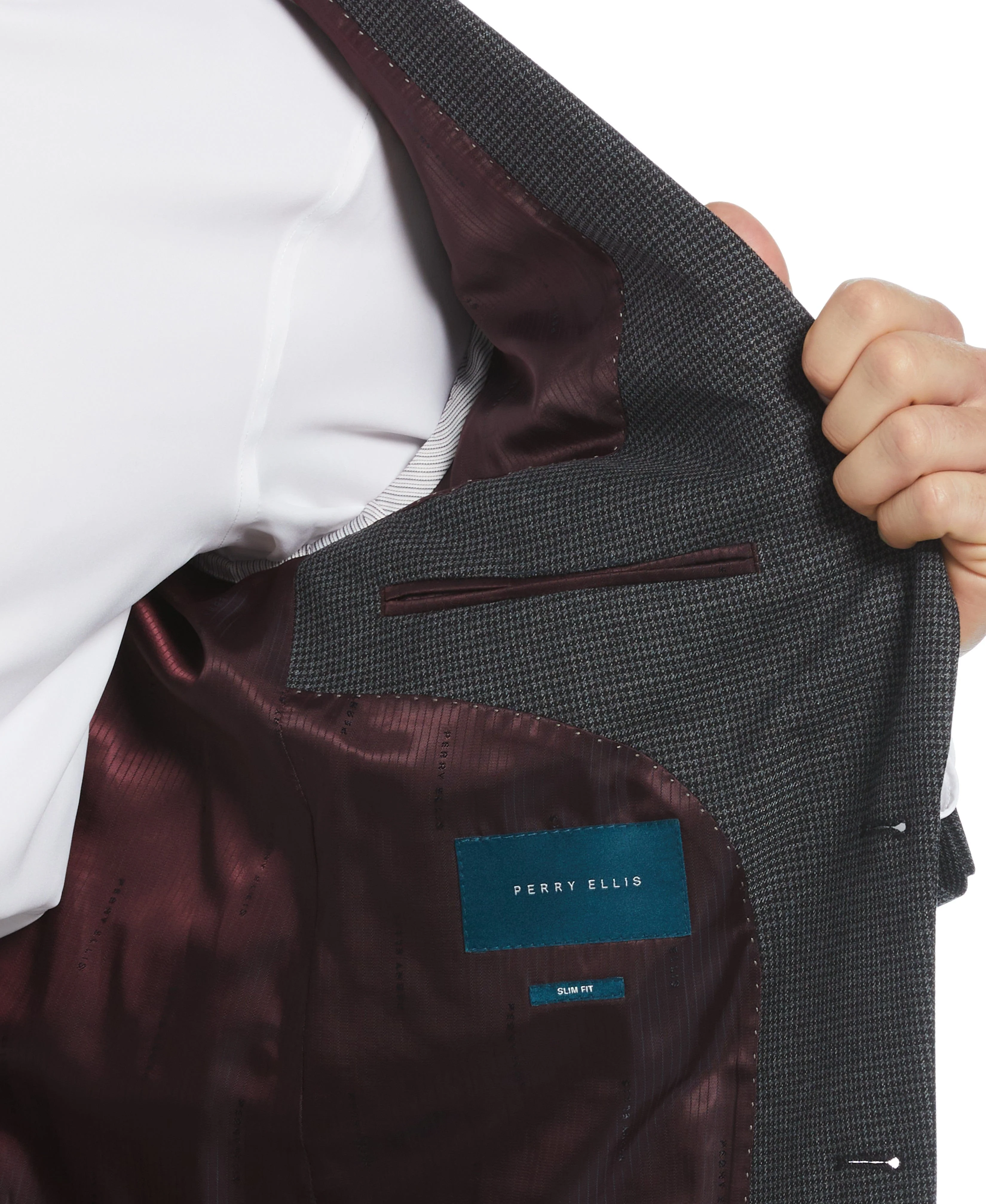 Slim Fit Notch Lapel Houndstooth Suit Jacket