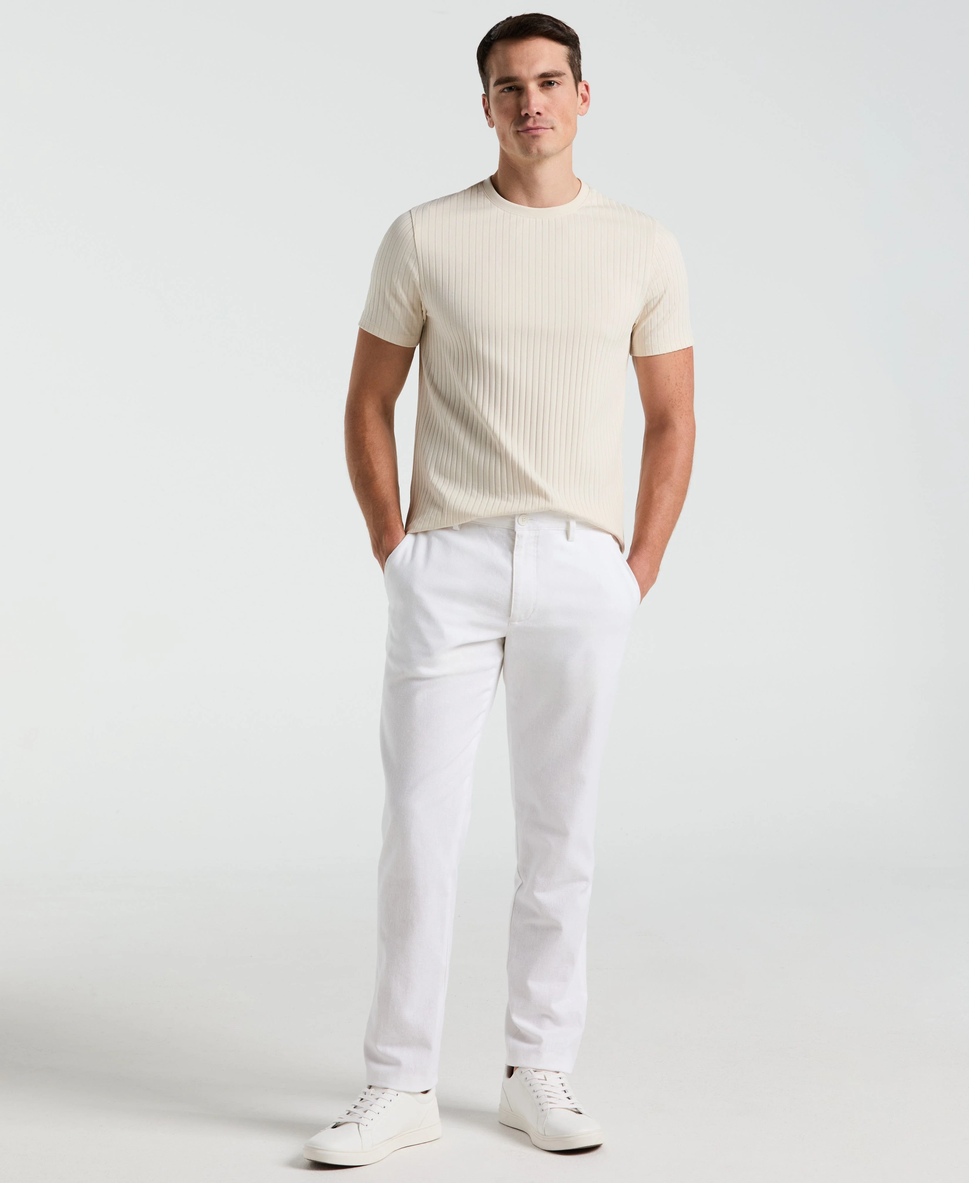 Slim Fit Flat Front Linen Blend Chino Pant