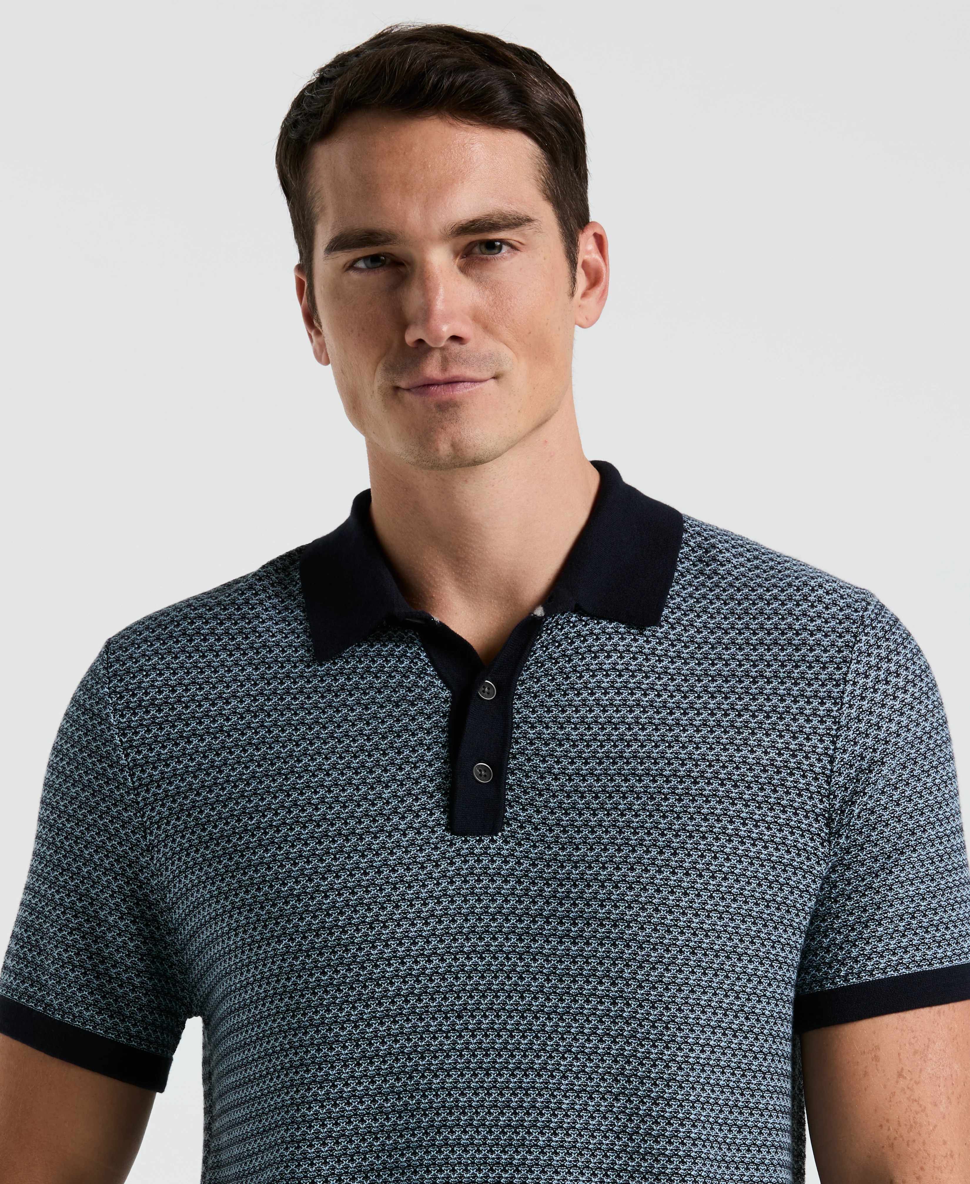 Geo Textured Stitch Polo Sweater