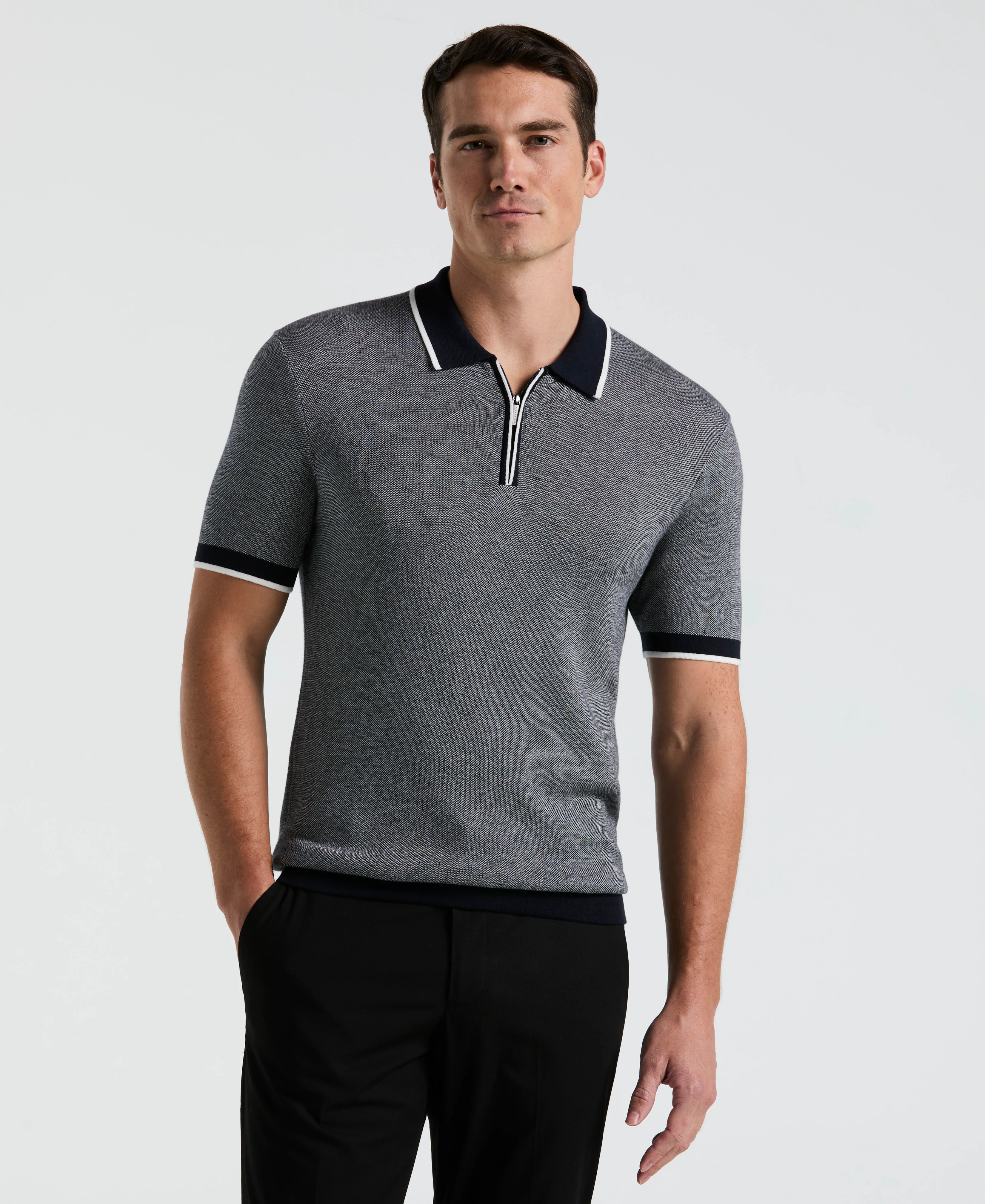 Bi-Color Stitch Zip Polo