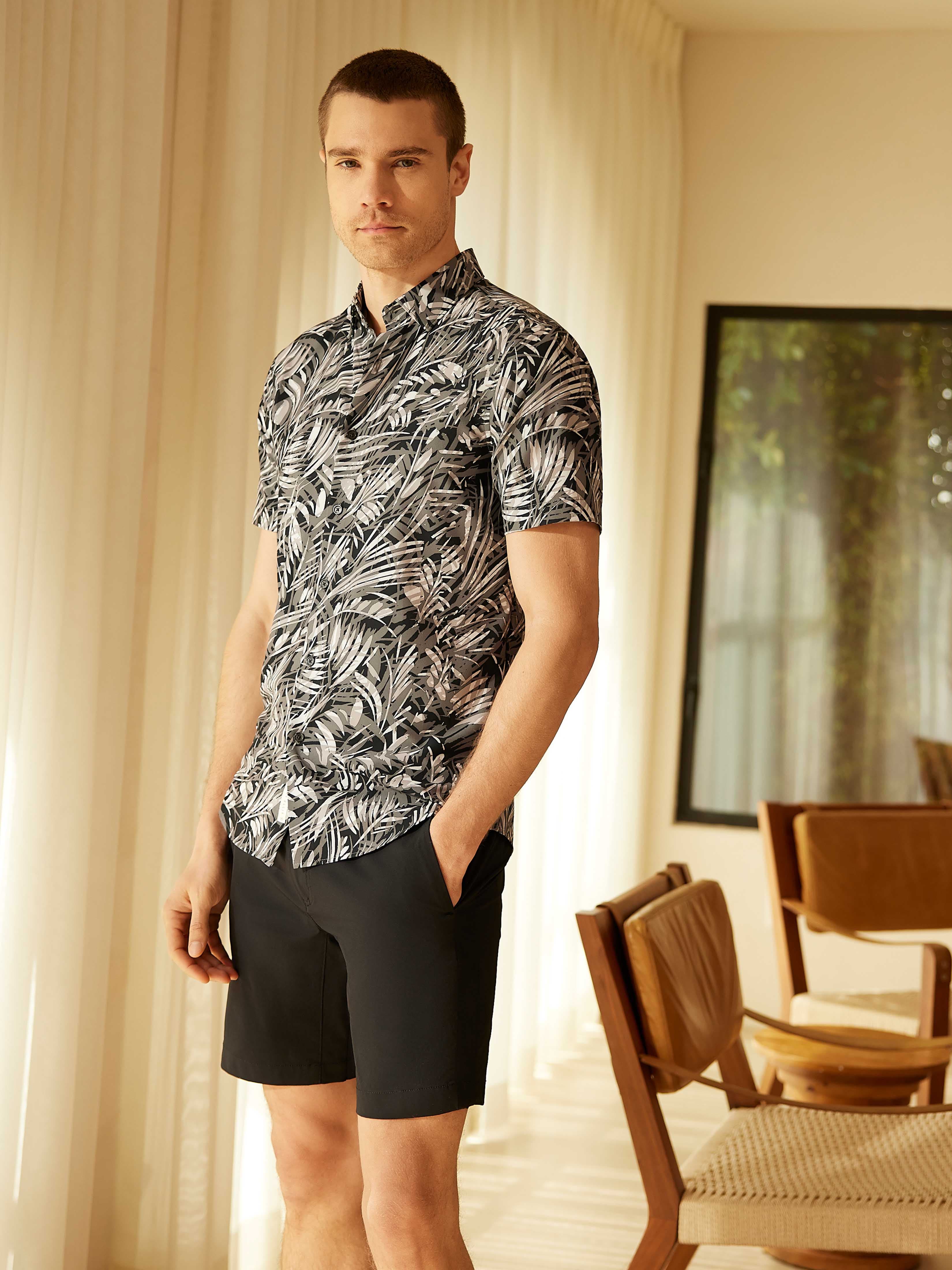 Total Stretch Slim Fit Leaf Print Shirt