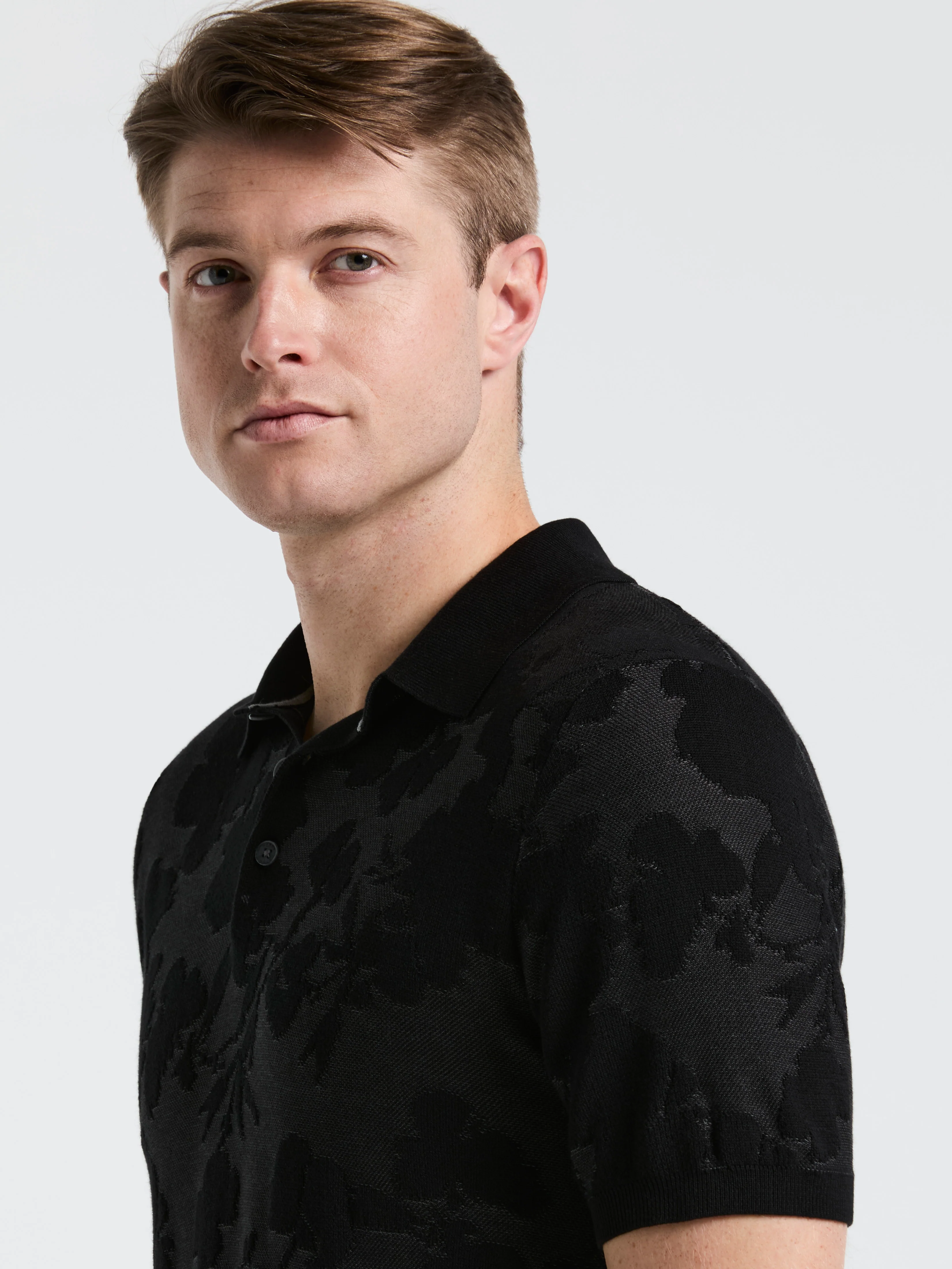 Jacquard Floral Polo Sweater