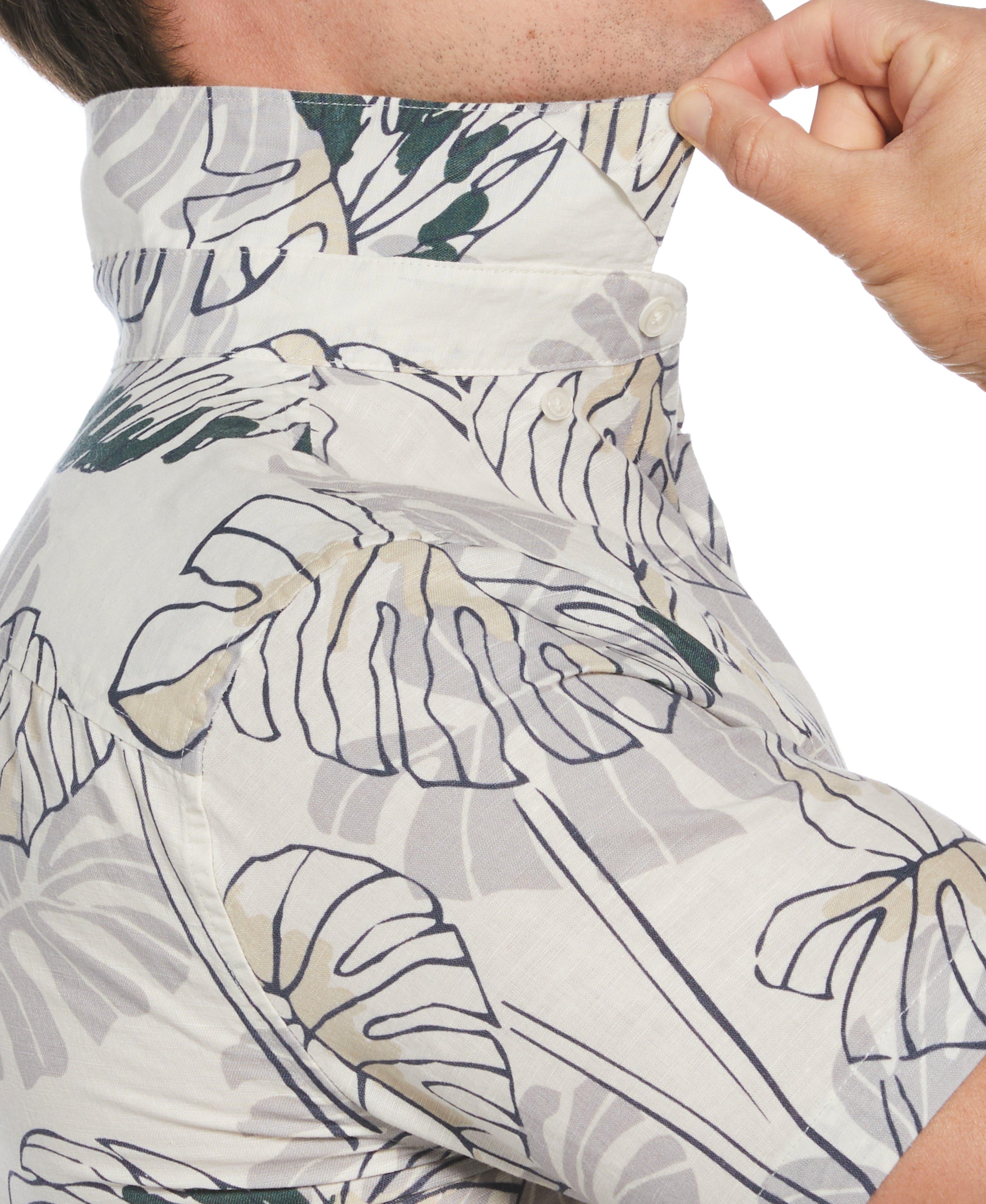 Tua X Perry Ellis Collaboration Bold Leaf Linen Blend Print Shirt