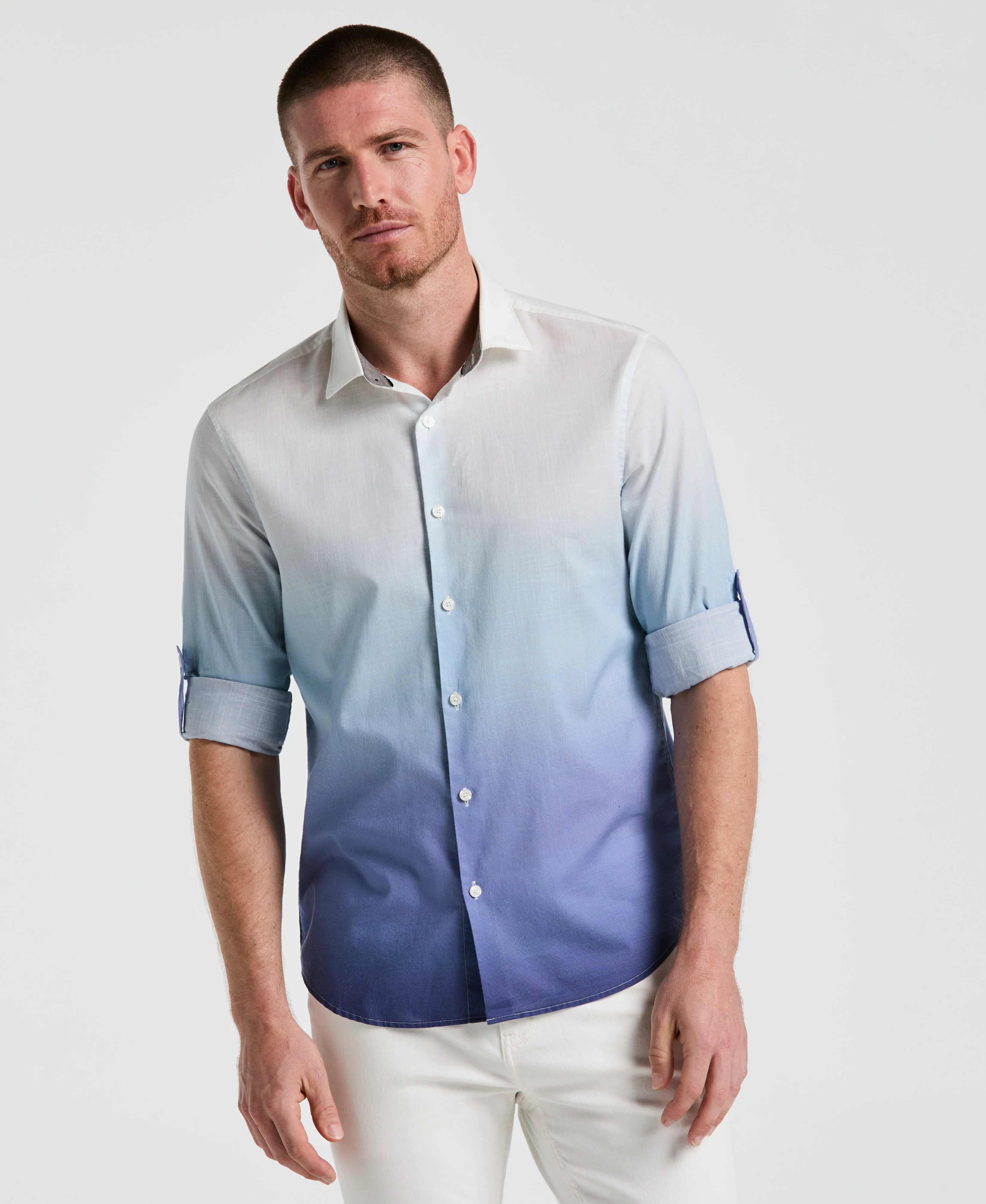 Cotton Slub Ombre Print Untucked Shirt