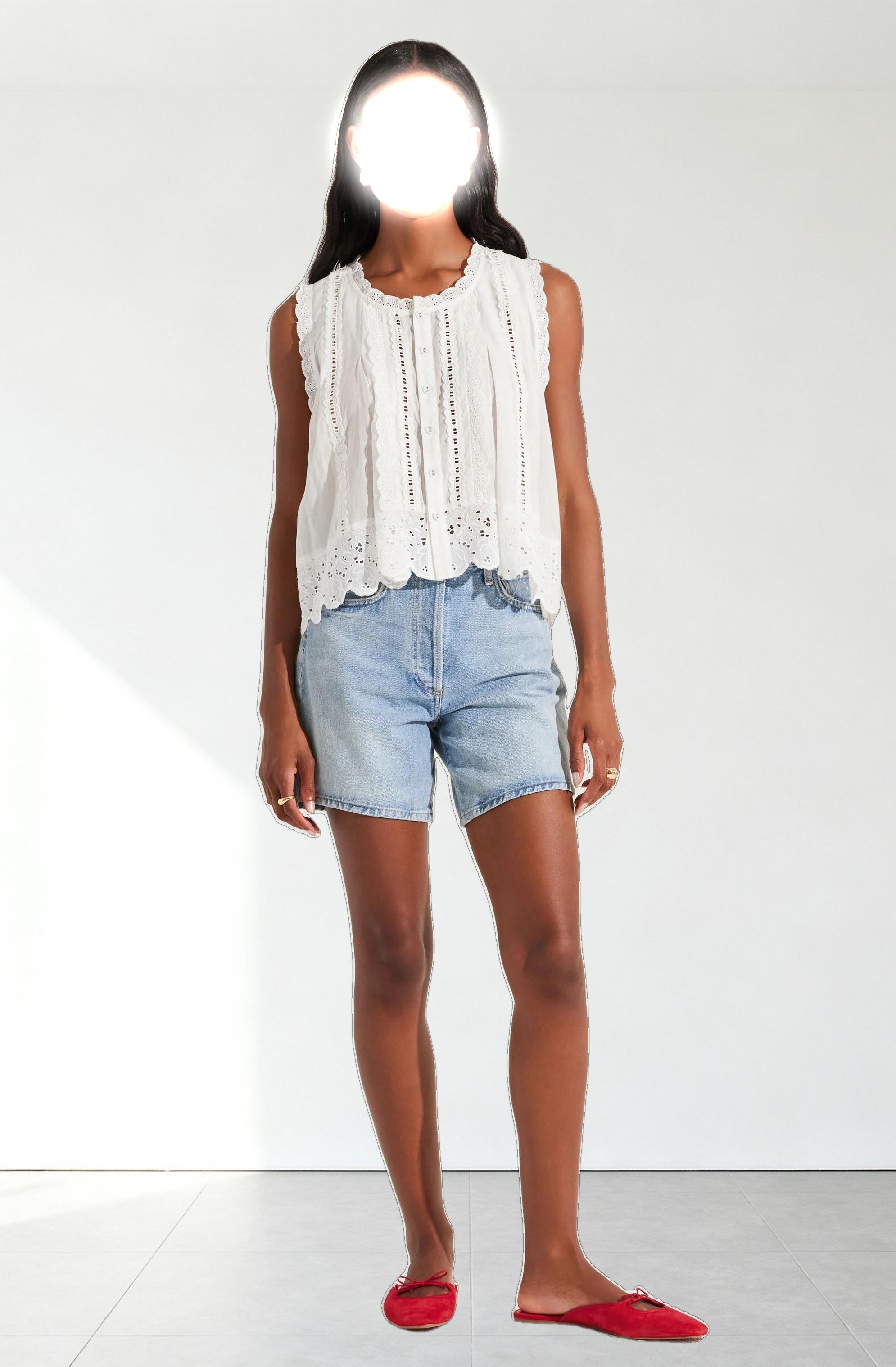 Alisa High Low Eyelet Top