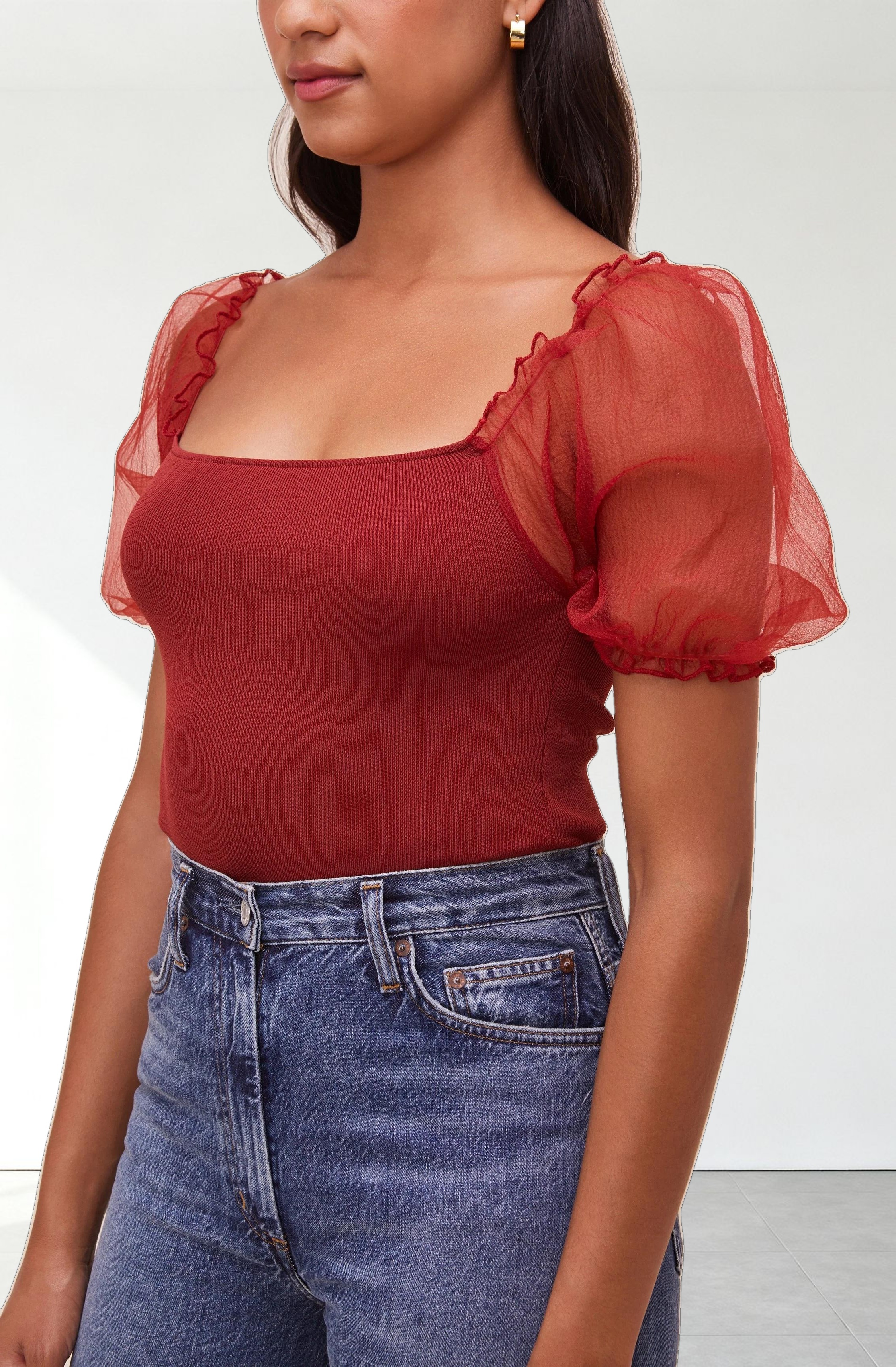 Darling Sheer Puff Sleeve Bodysuit