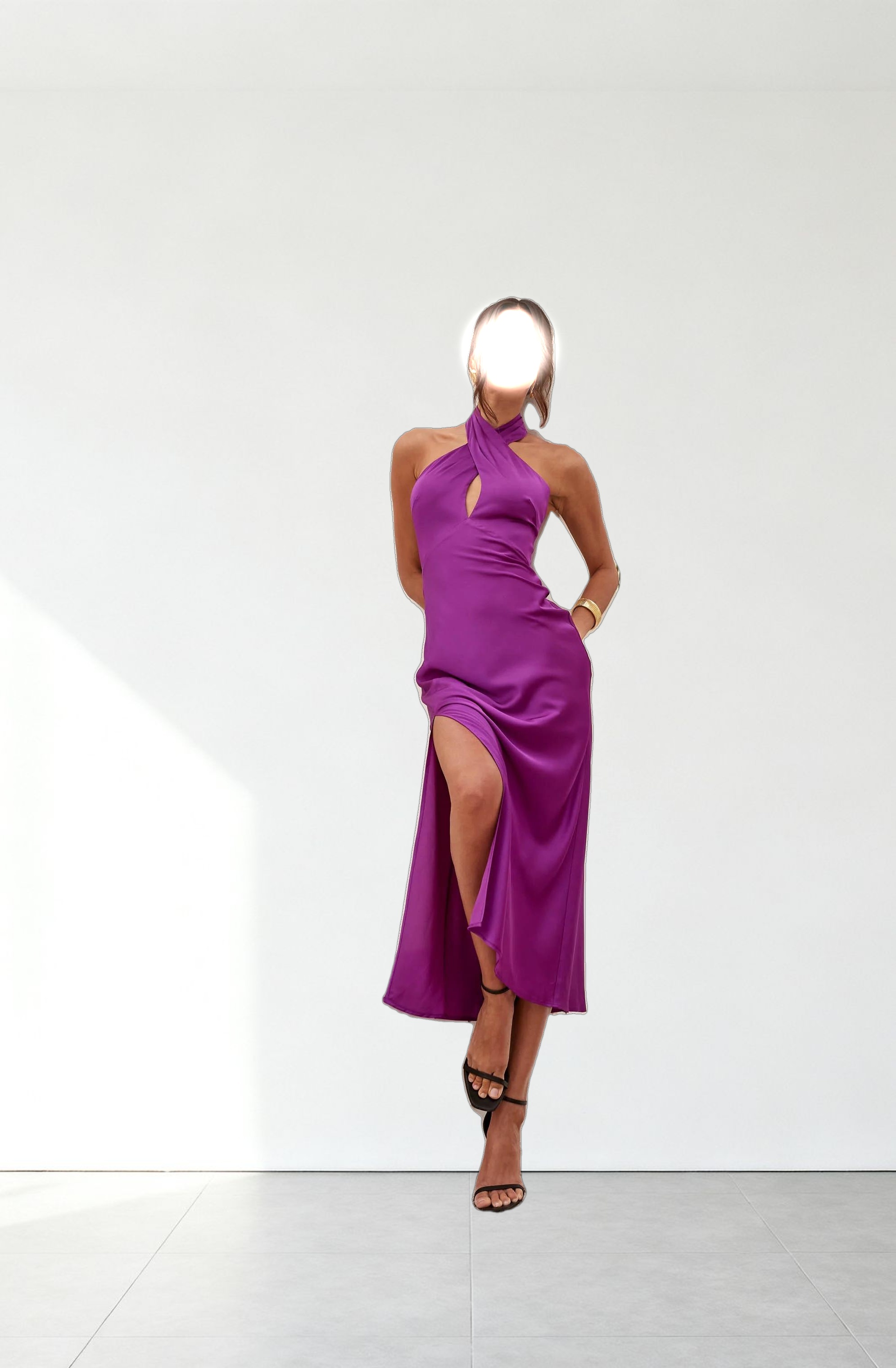 Marissa Satin Halter Neck Midi Dress