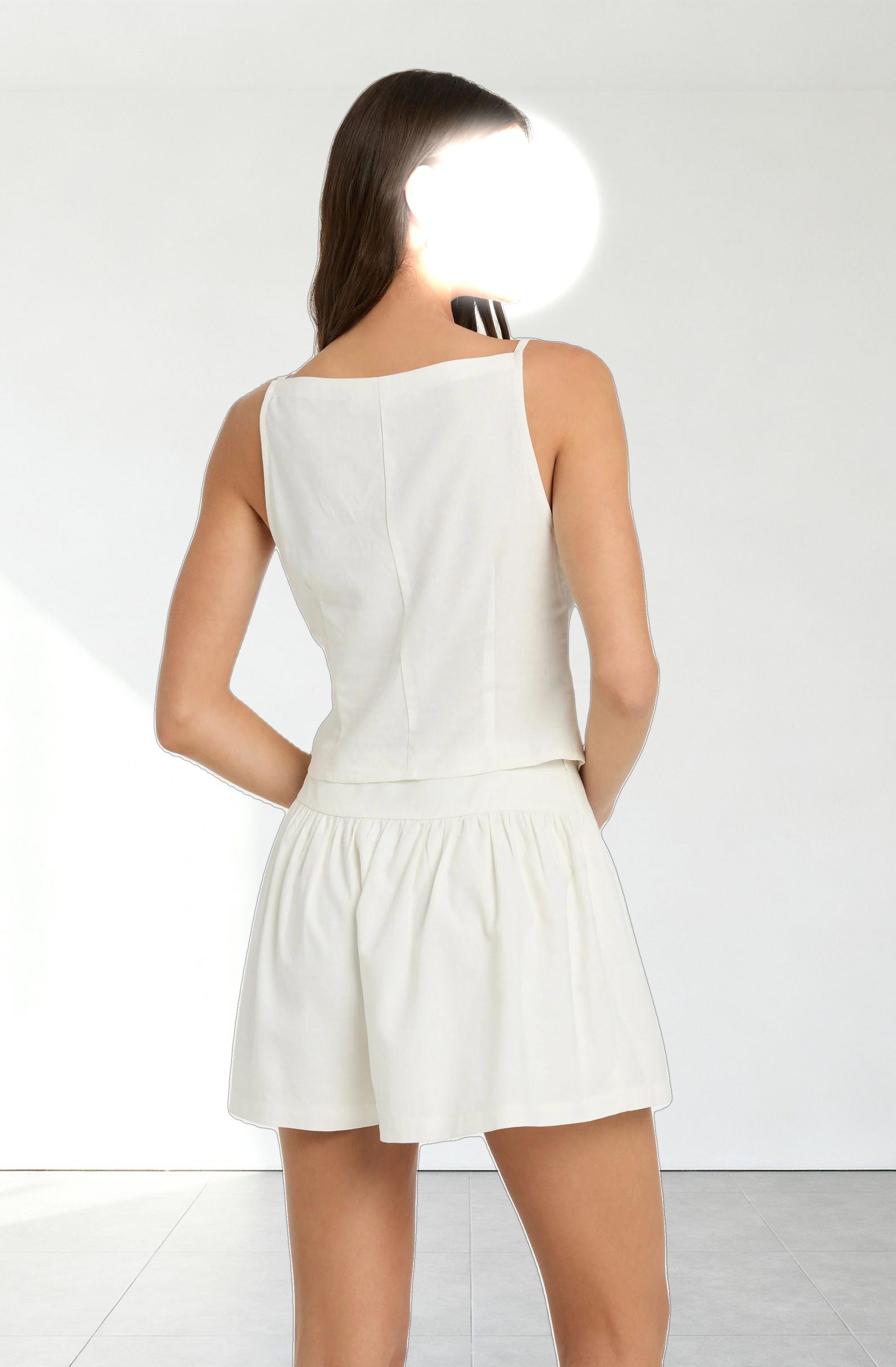 Linen-Blend Boat Neck Top