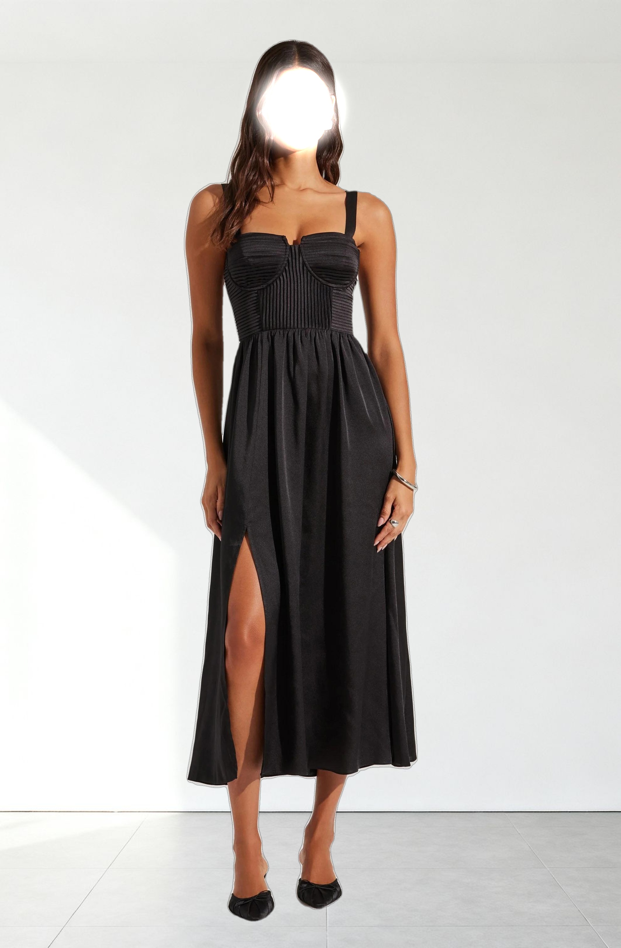 Pleated Bustier Midi Dress