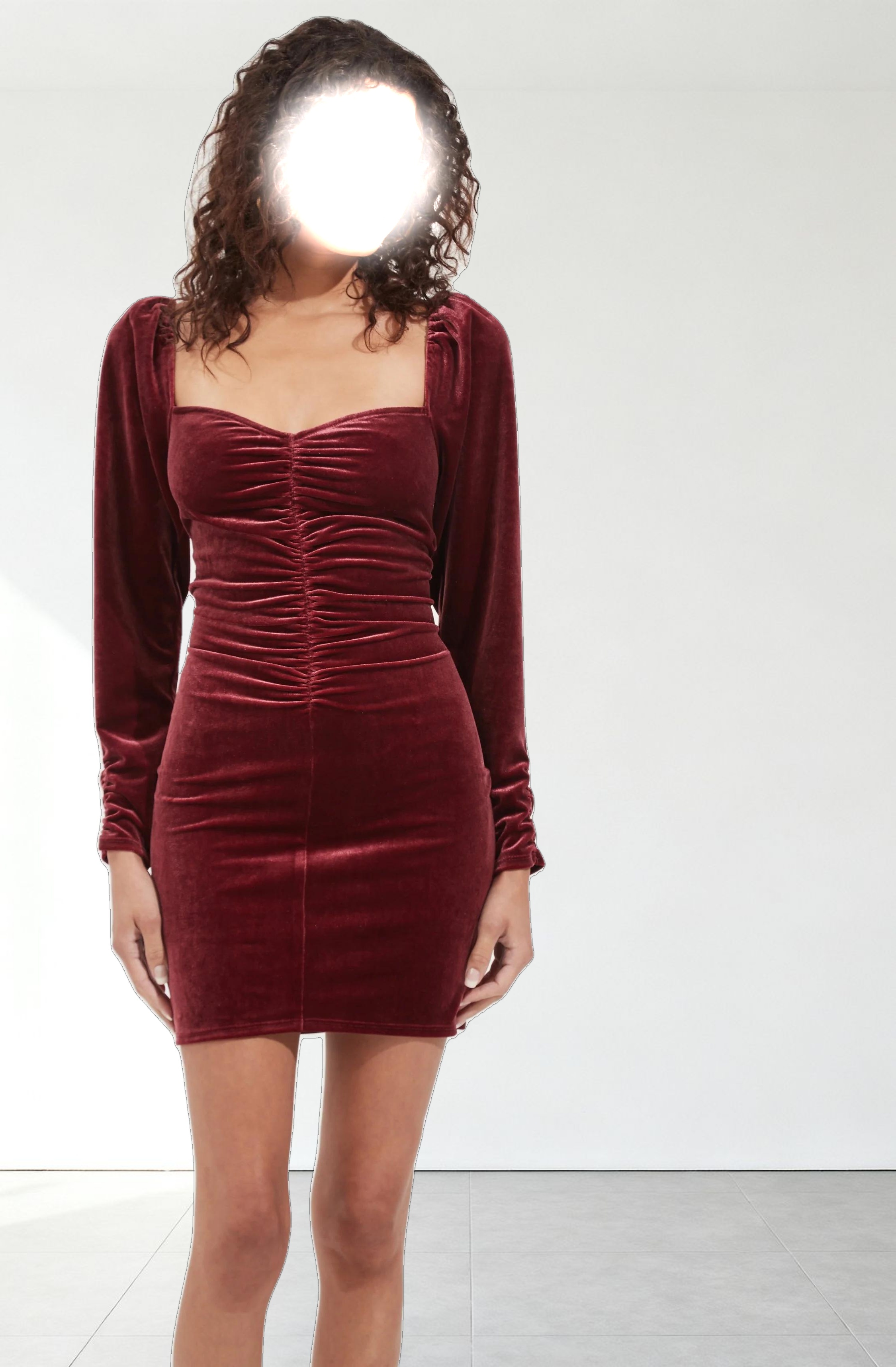 Ellsmere Velvet Rouched Long Sleeve Mini Dress