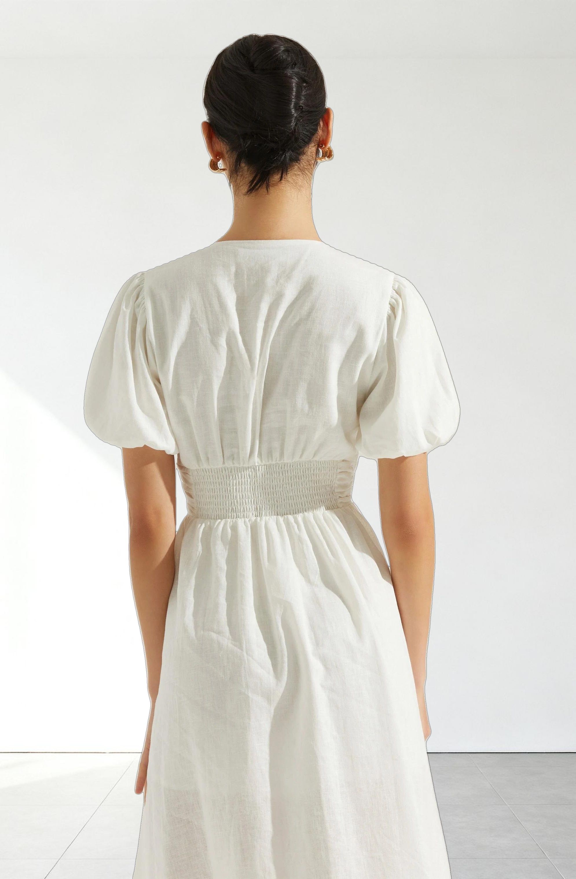 Citrine Linen Bow Front Midi Dress