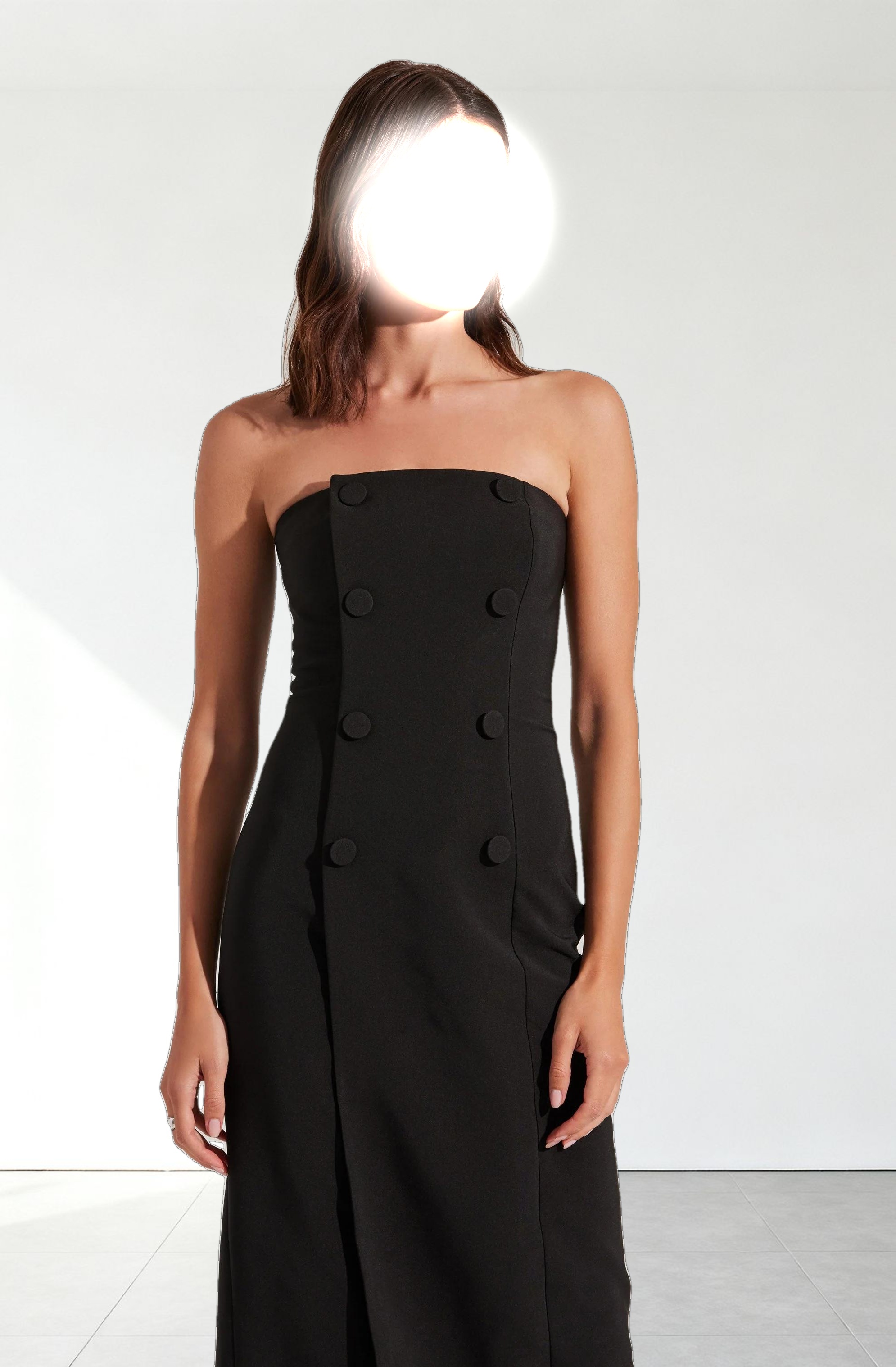 Strapless Double-Breasted Midi Dress