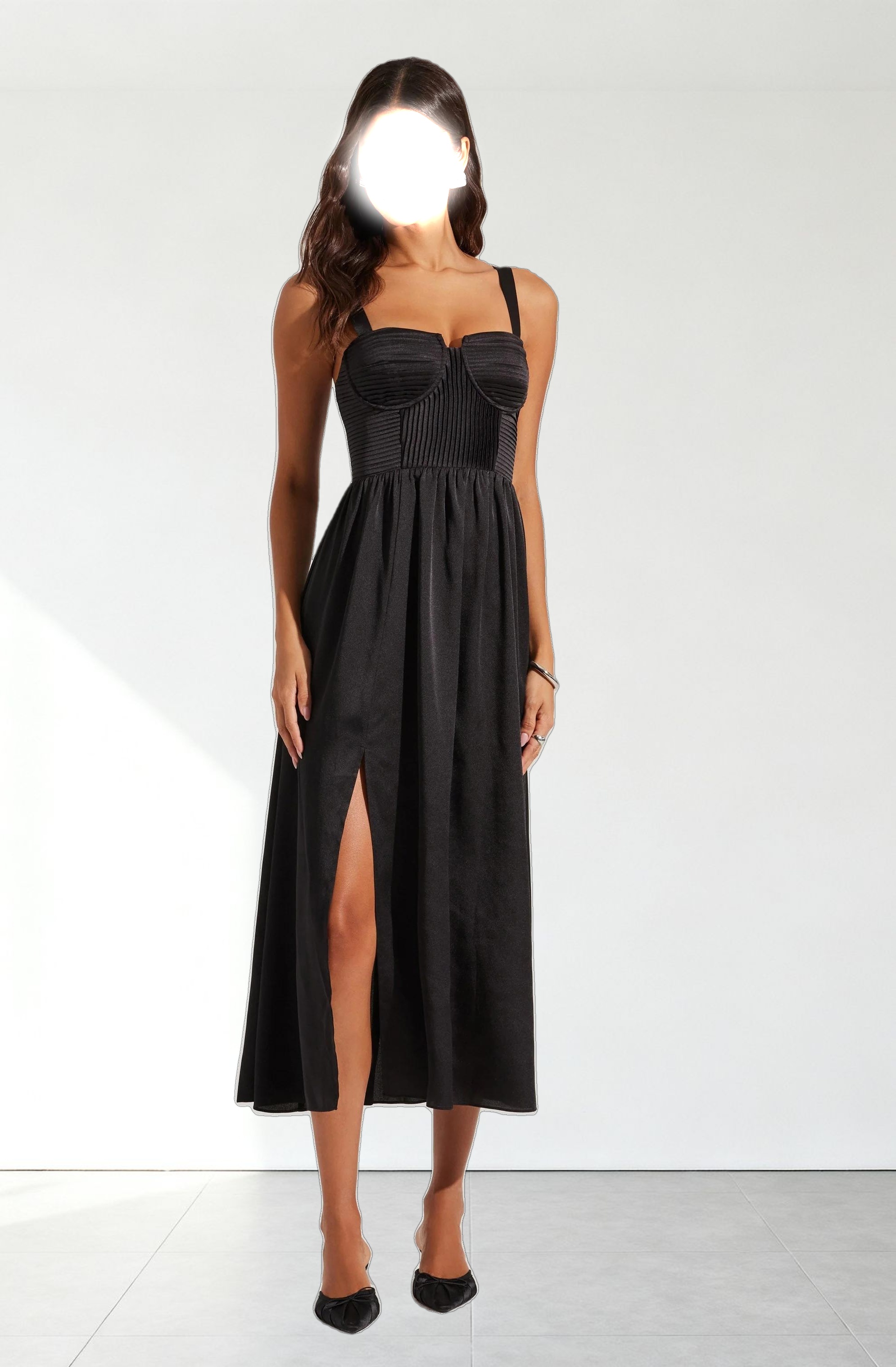 Pleated Bustier Midi Dress