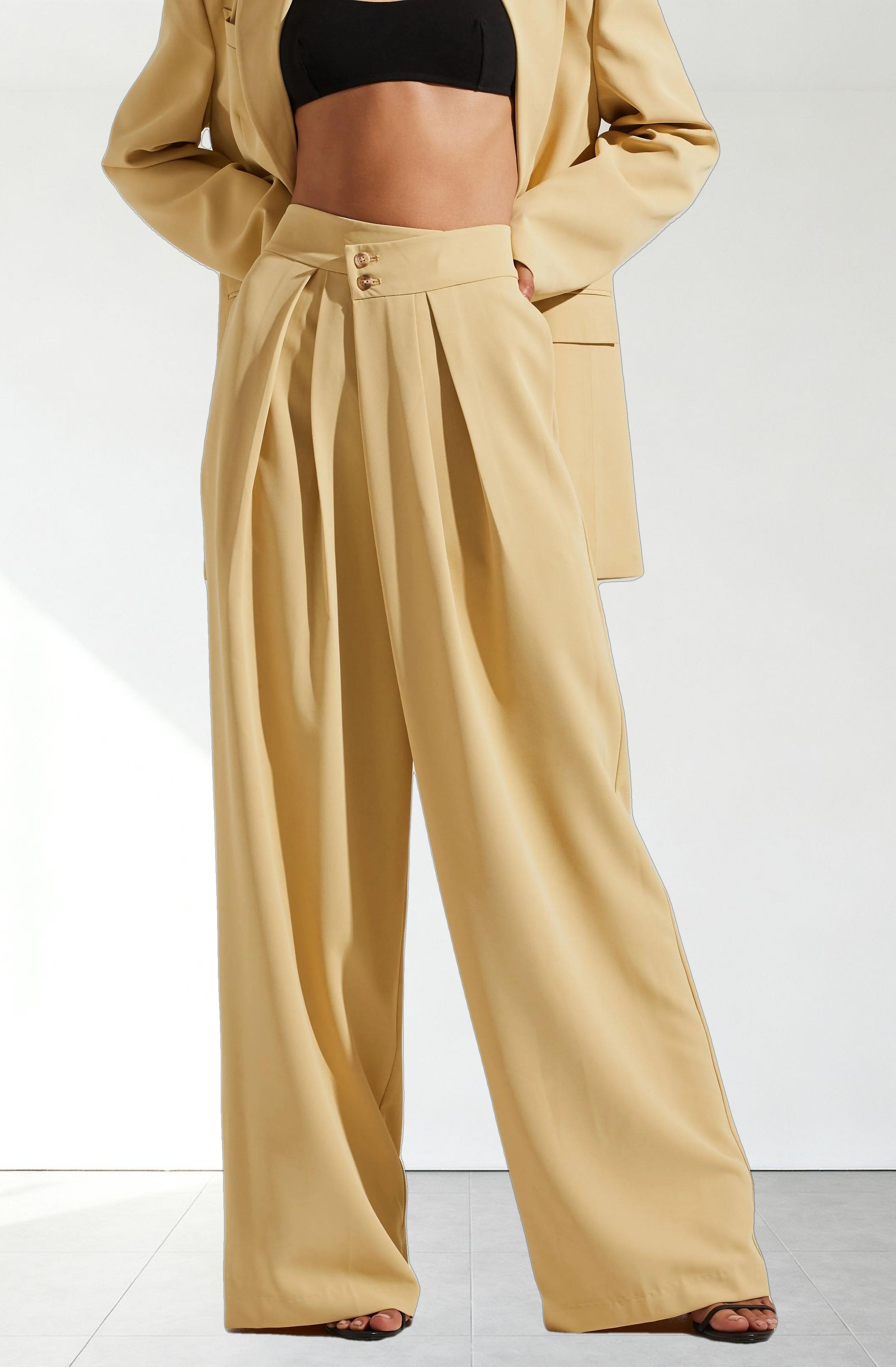 Boyfriend Criss Cross Pleated Wide Leg Pants