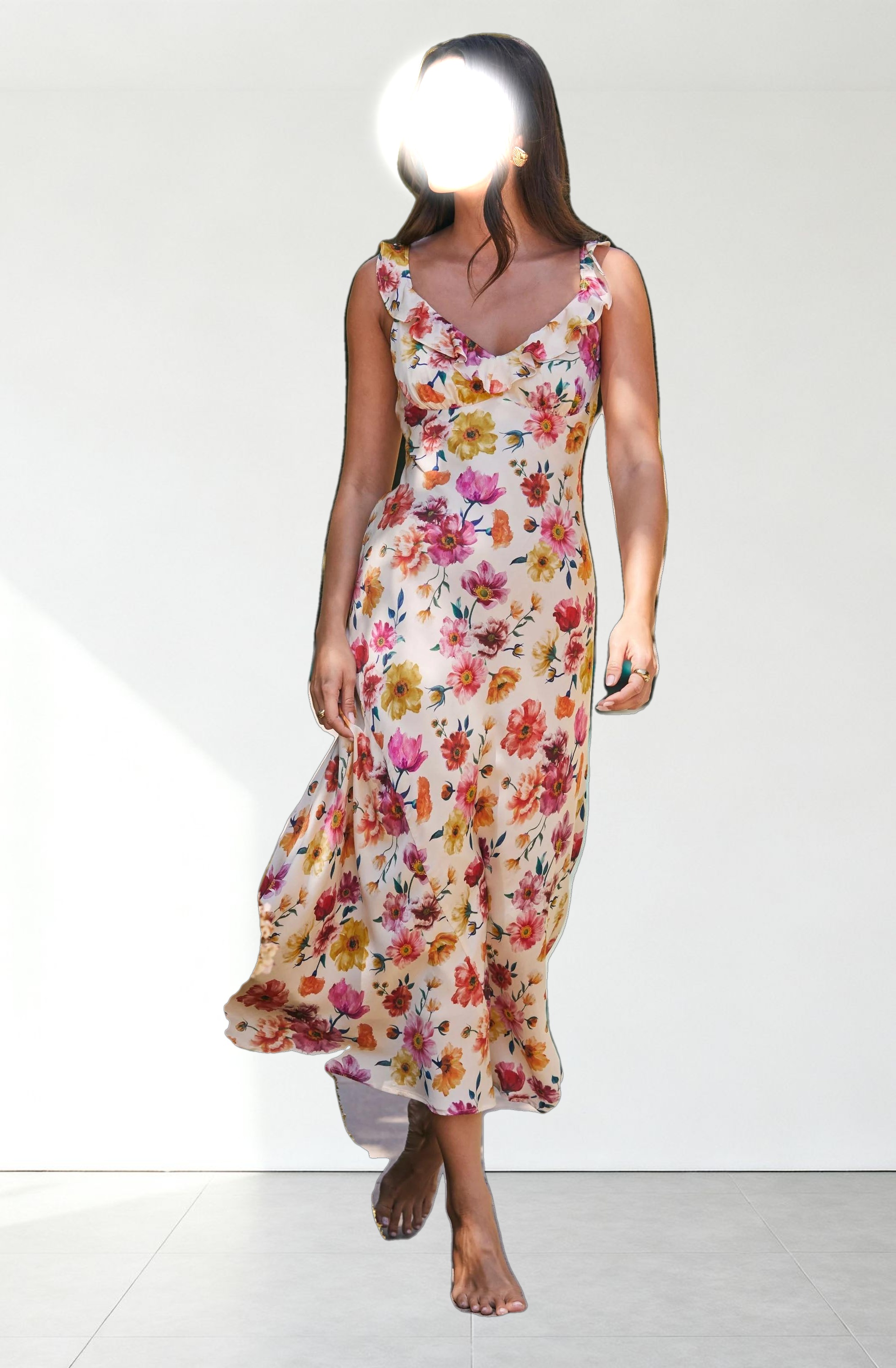 Zoie Floral Satin Ruffle Dress