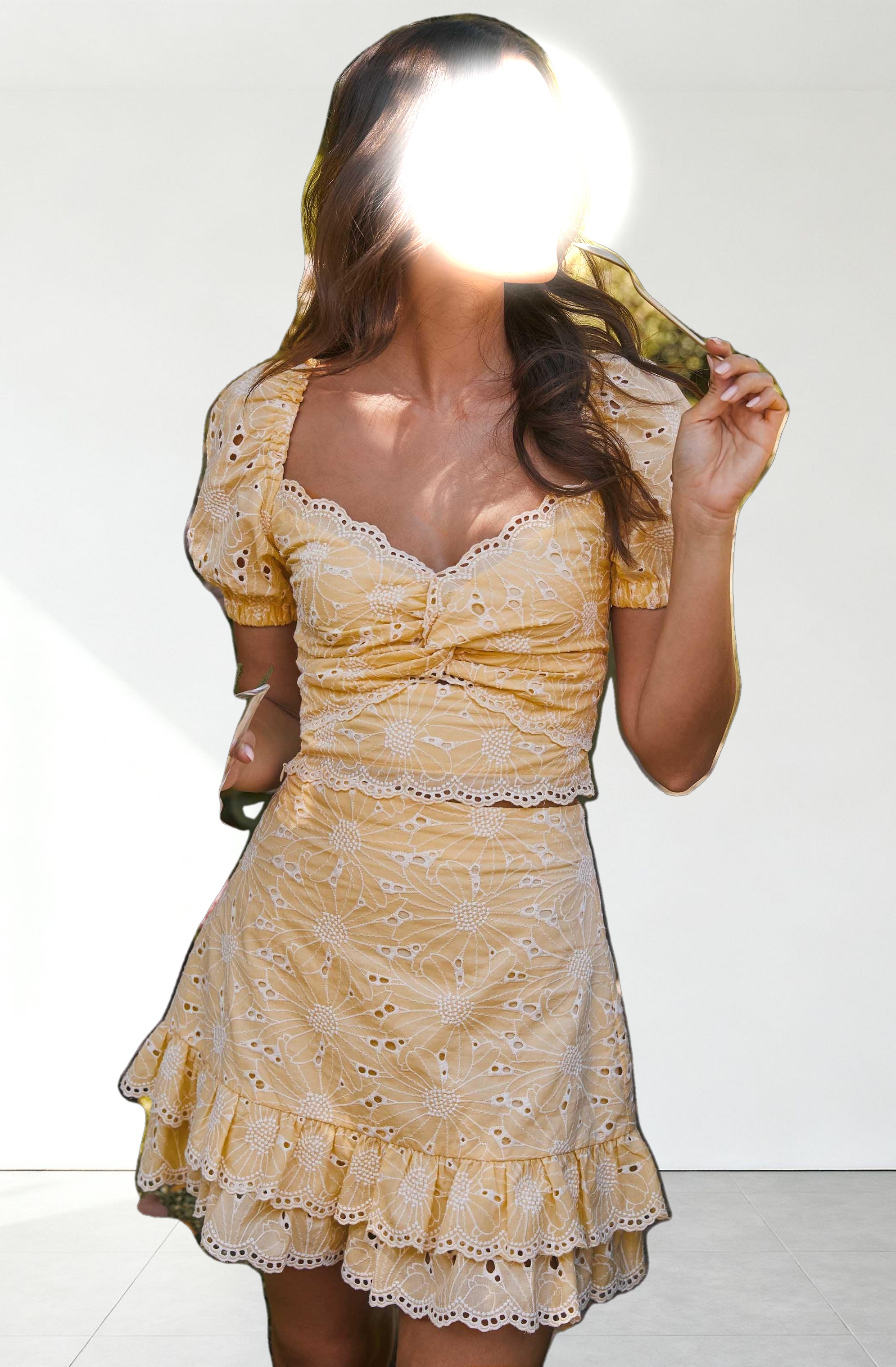 Evelin Eyelet Twist Front Top