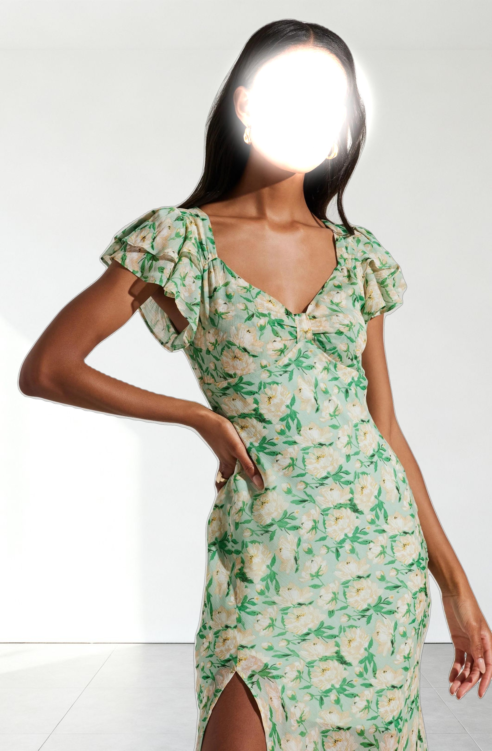 Maisy Floral Flutter Sleeve Midi Dress