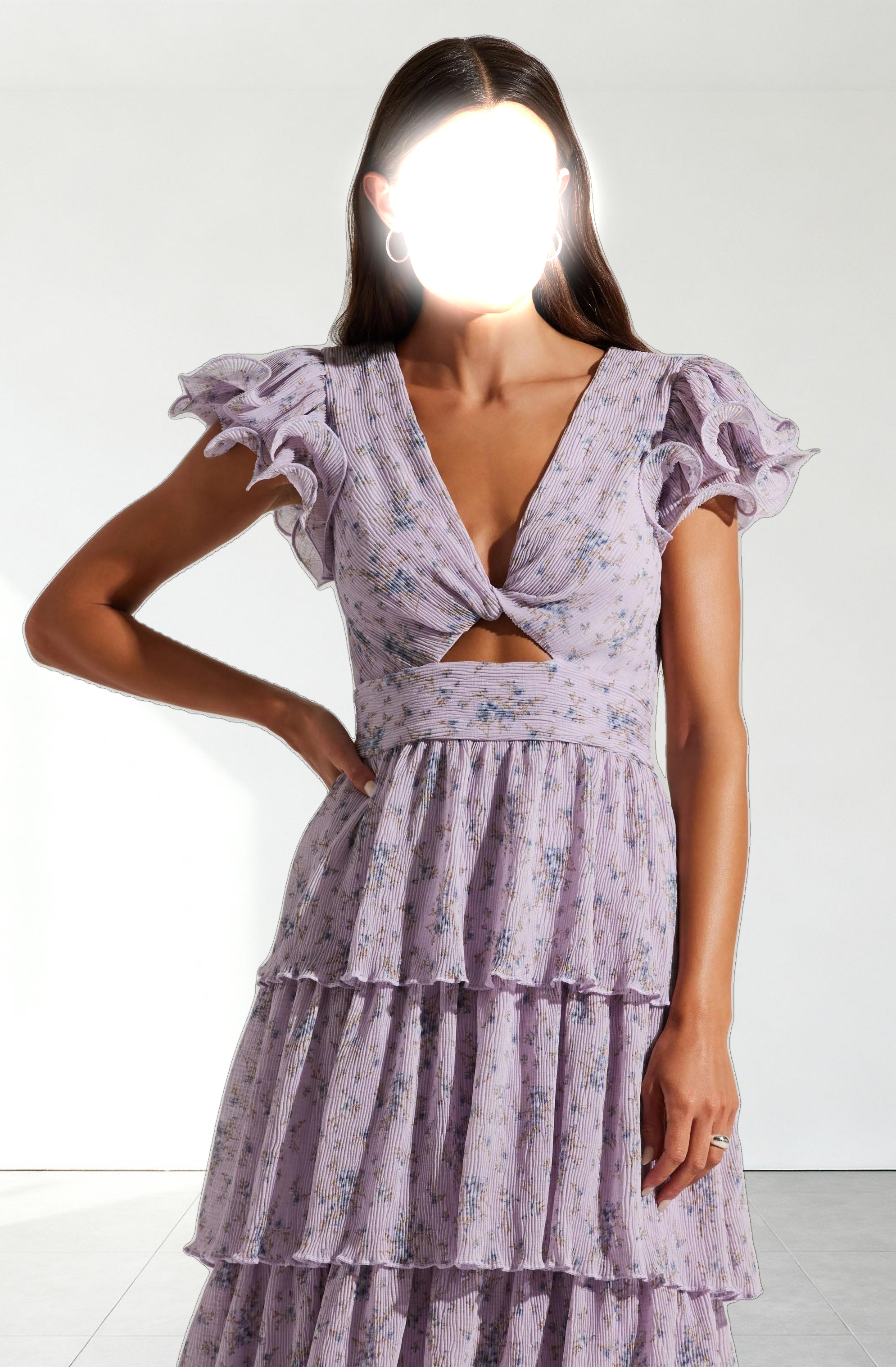 Emporia Floral Pleated Tiered Midi Dress