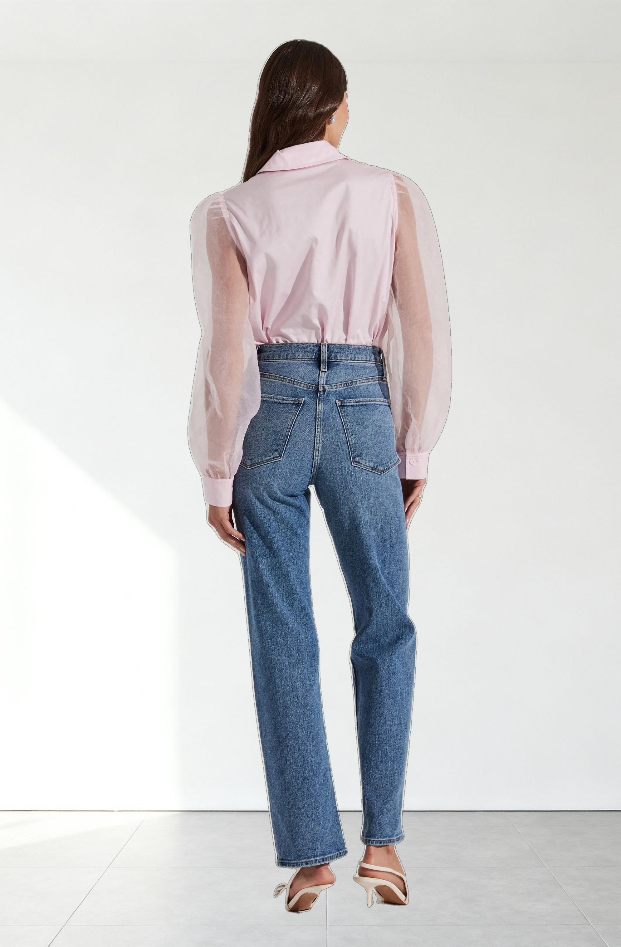 Sheer Sleeve Button Up Shirt