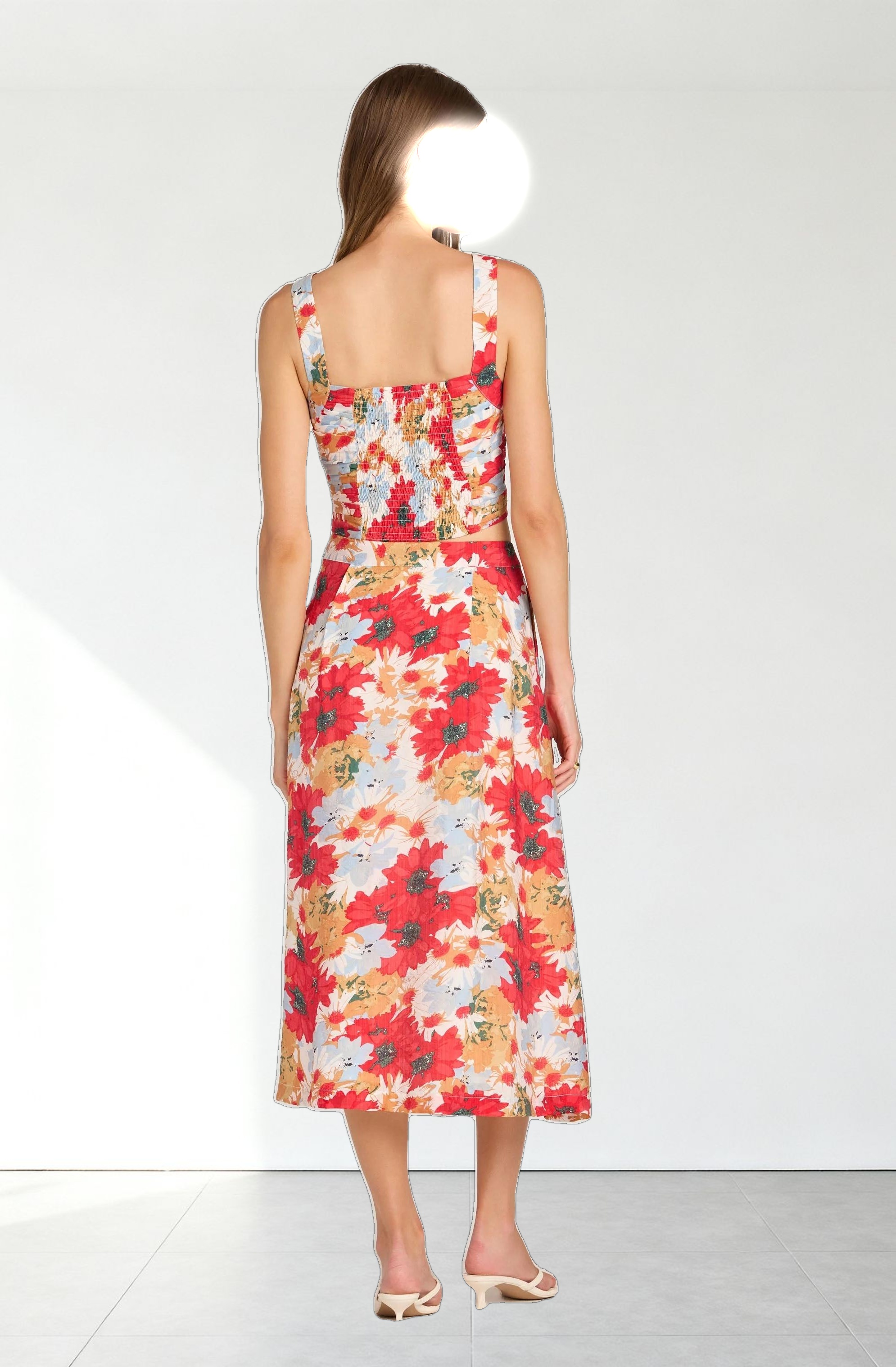 Button Front Pleated Midi Skirt