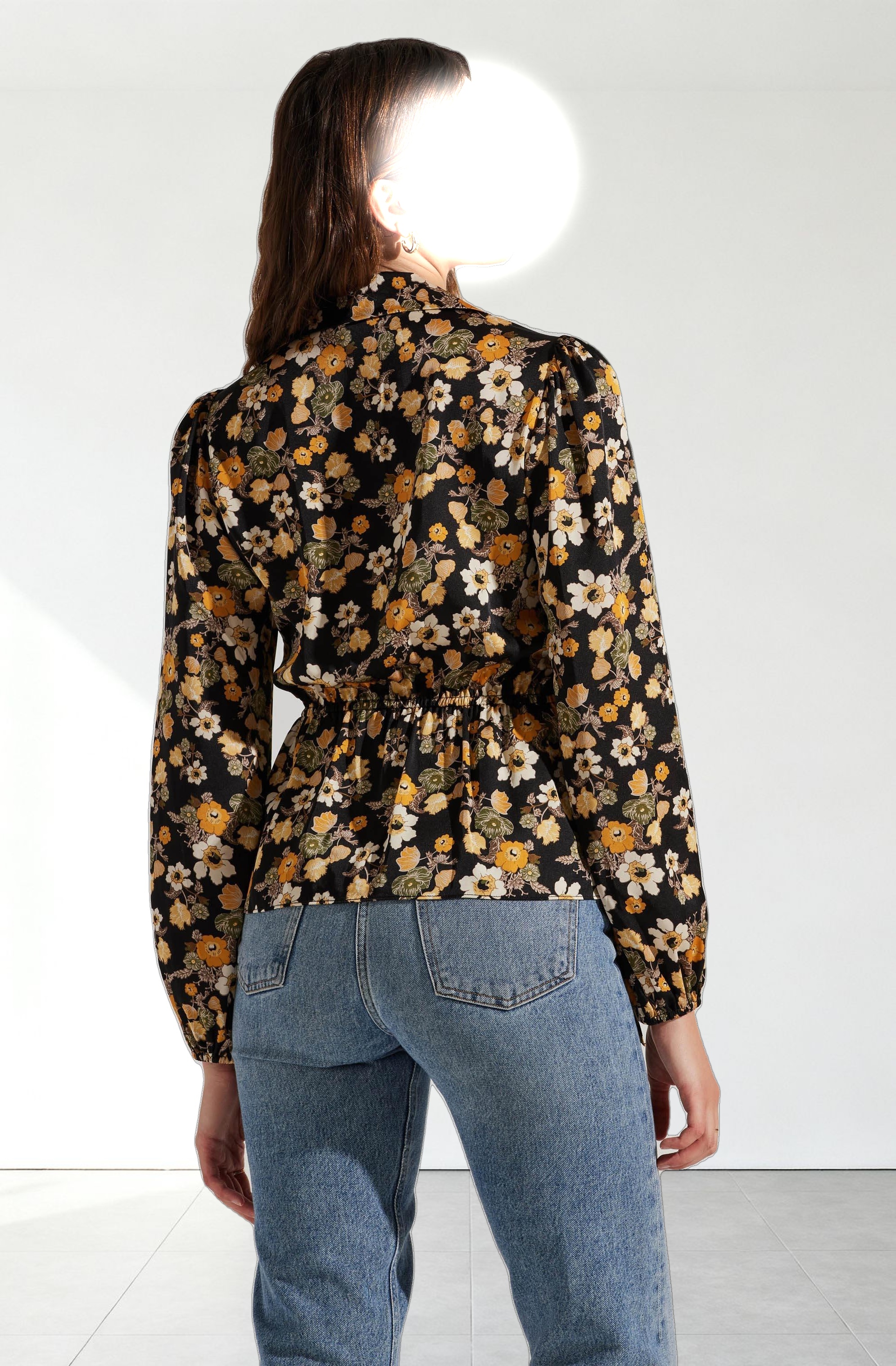 Asymmetrical Collared Floral Wrap Top
