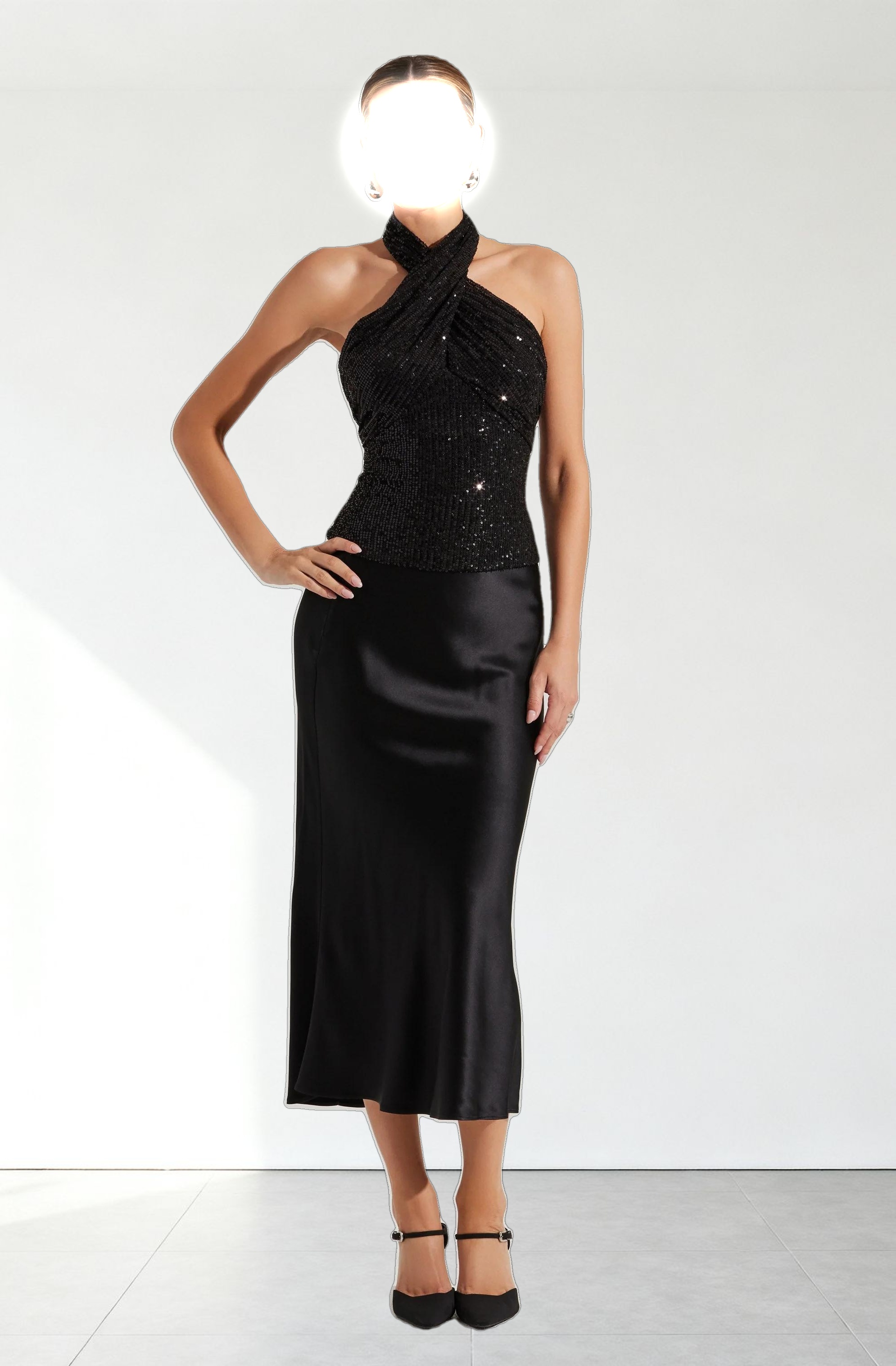 Sequin Crossover Halter Top