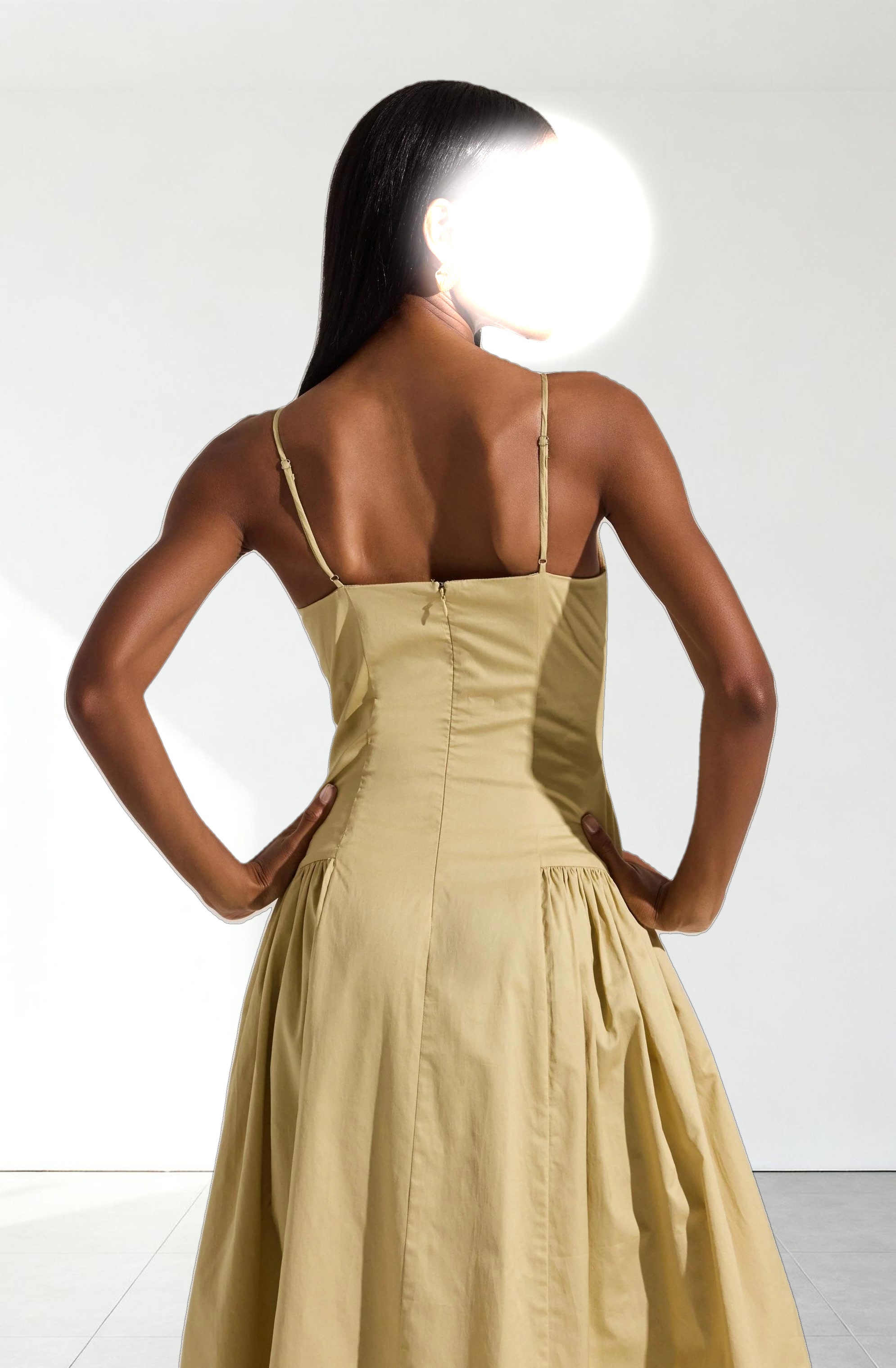 High Square Neck Midi Dress