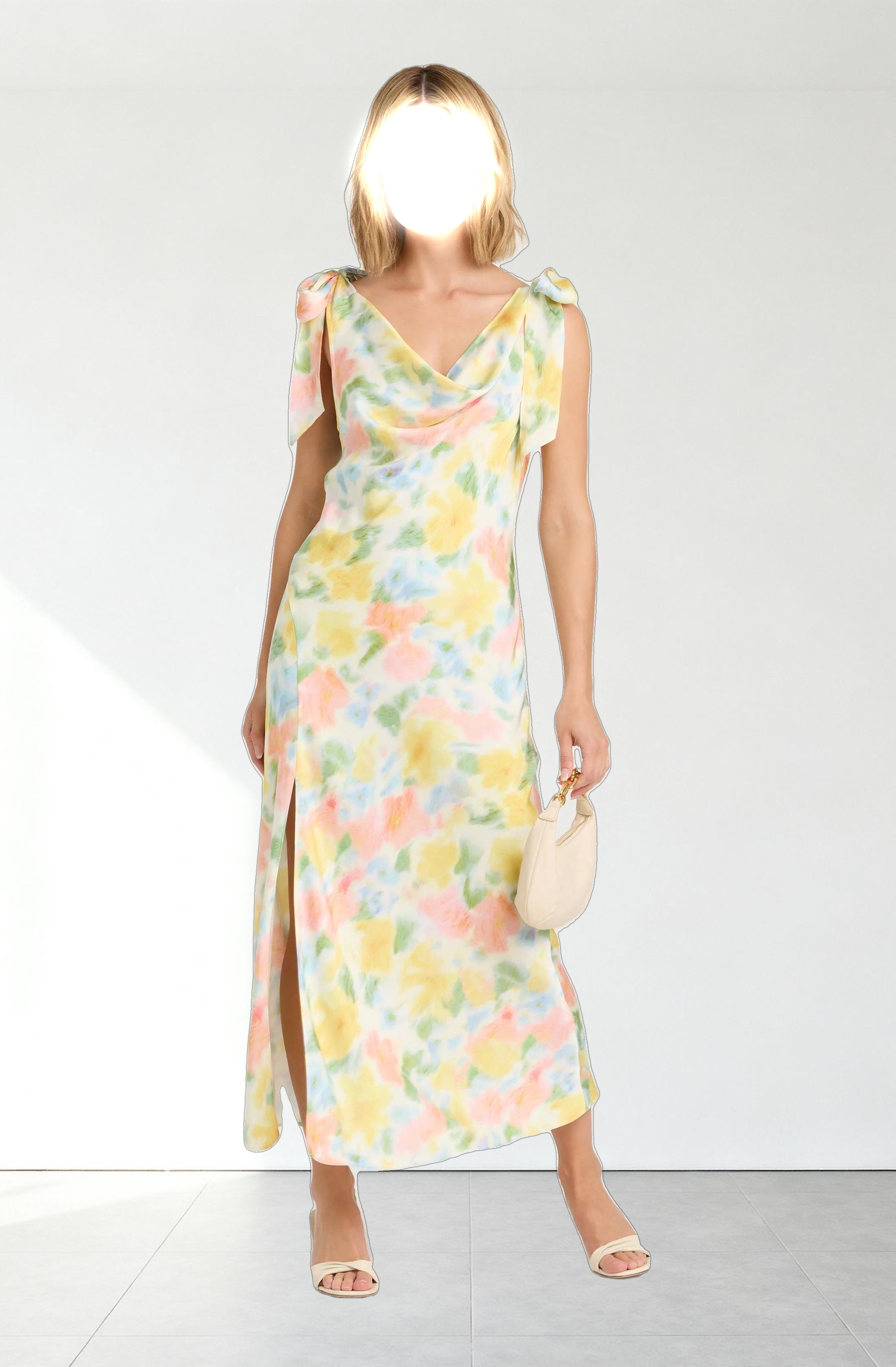 Allexina Satin Cowl Neck Midi Dress