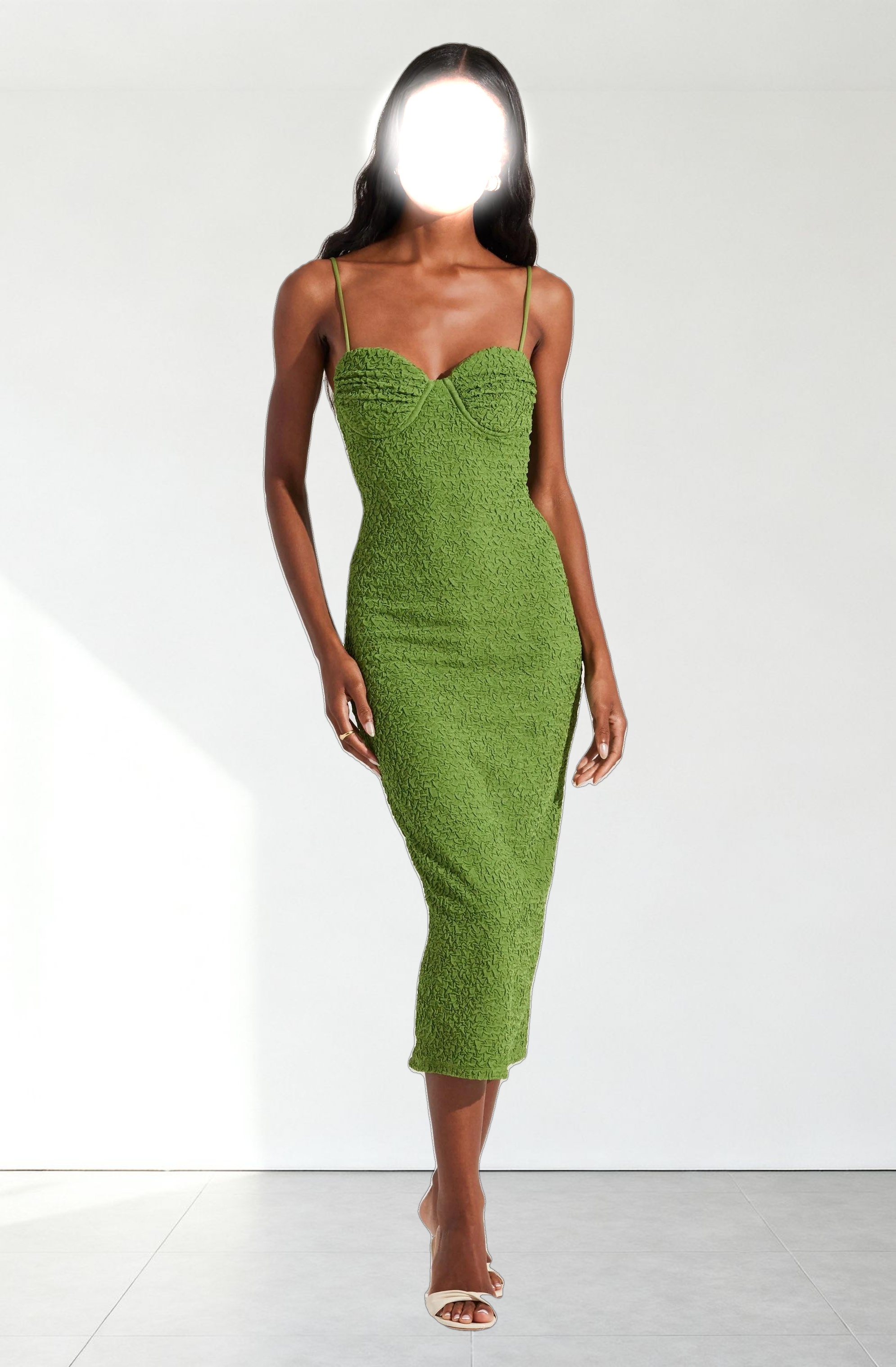 Textured Bustier Midi Dress