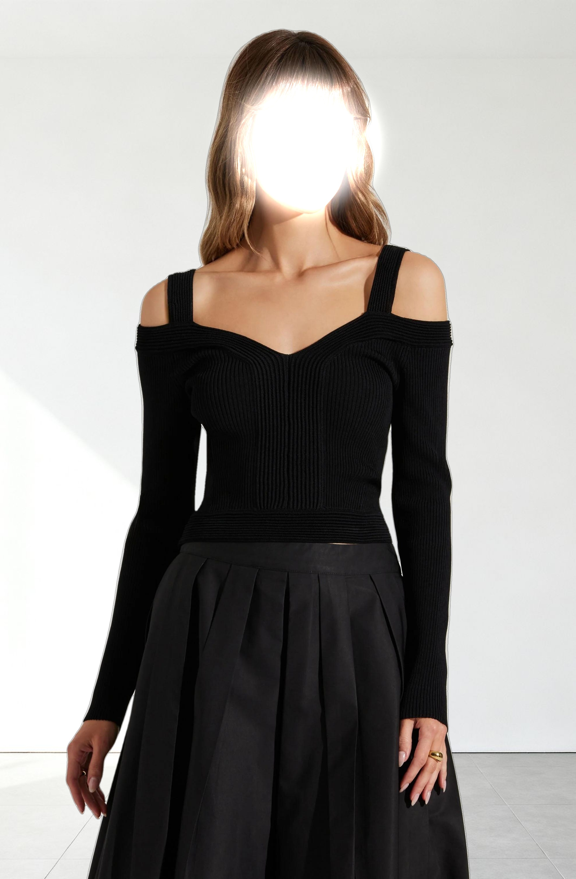 Pacey Ribbed Cold Shoulder Sweater