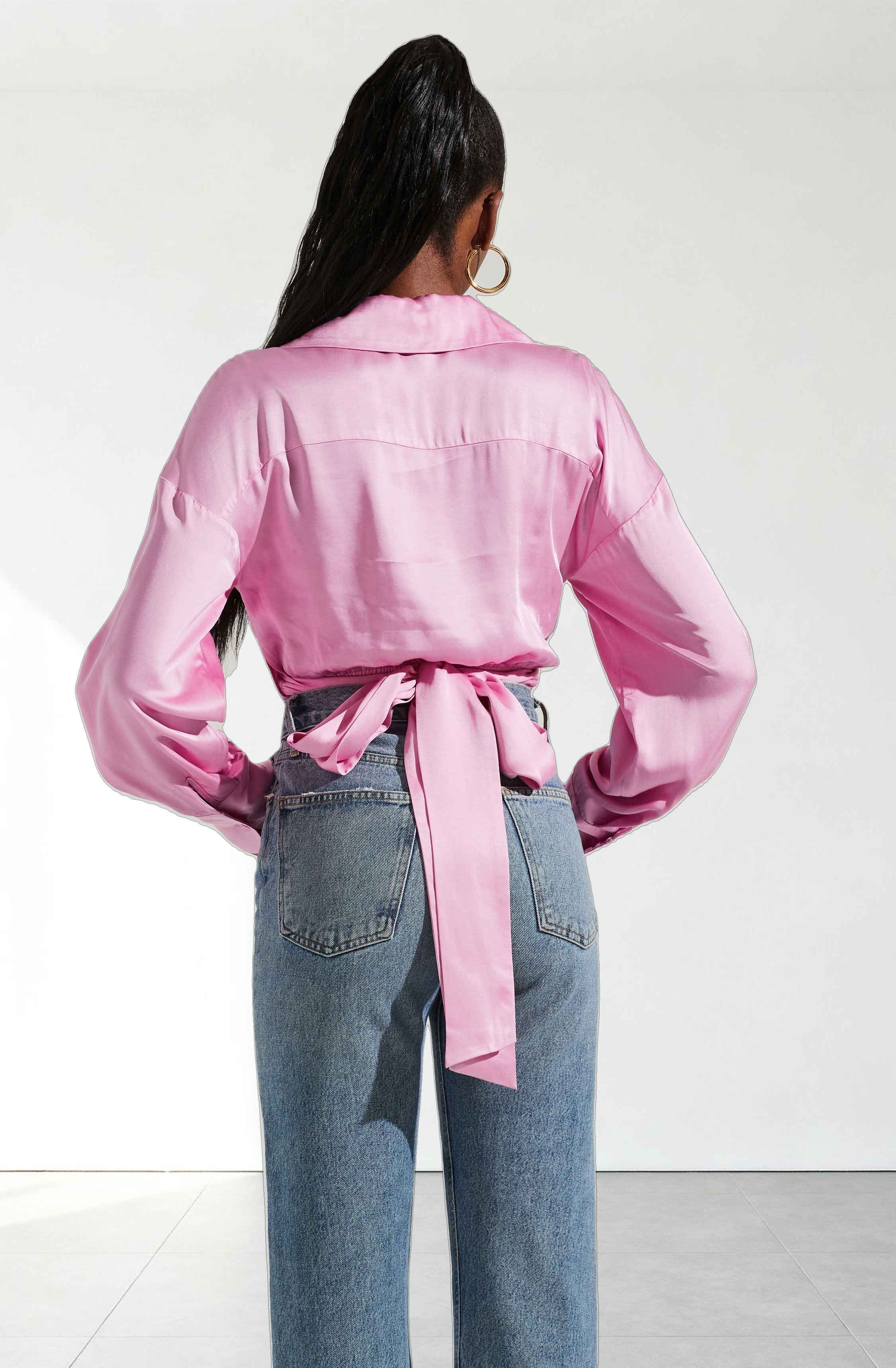 Loretta Satin Cropped Tie Waist Top