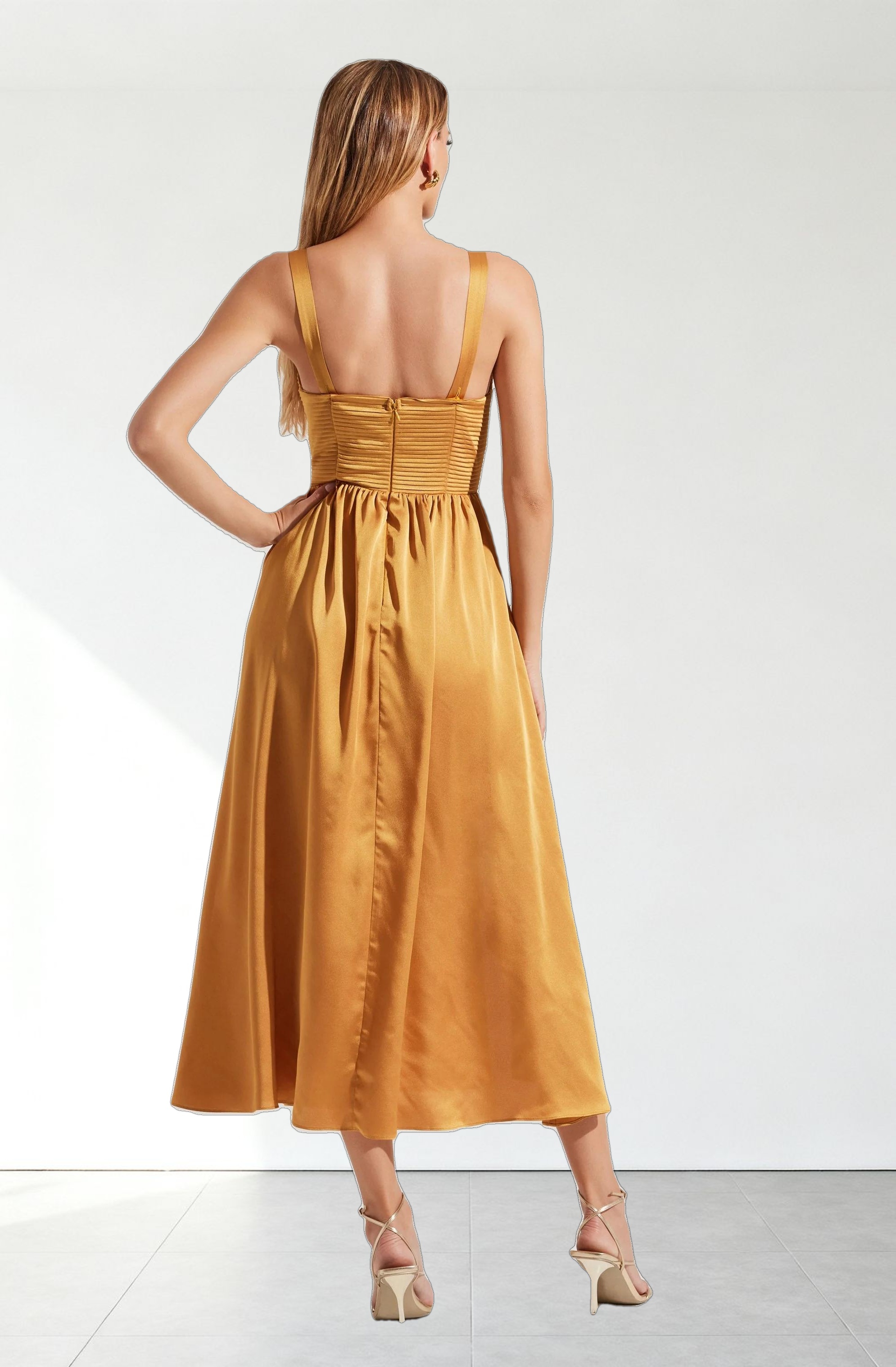 Pleated Bustier Midi Dress