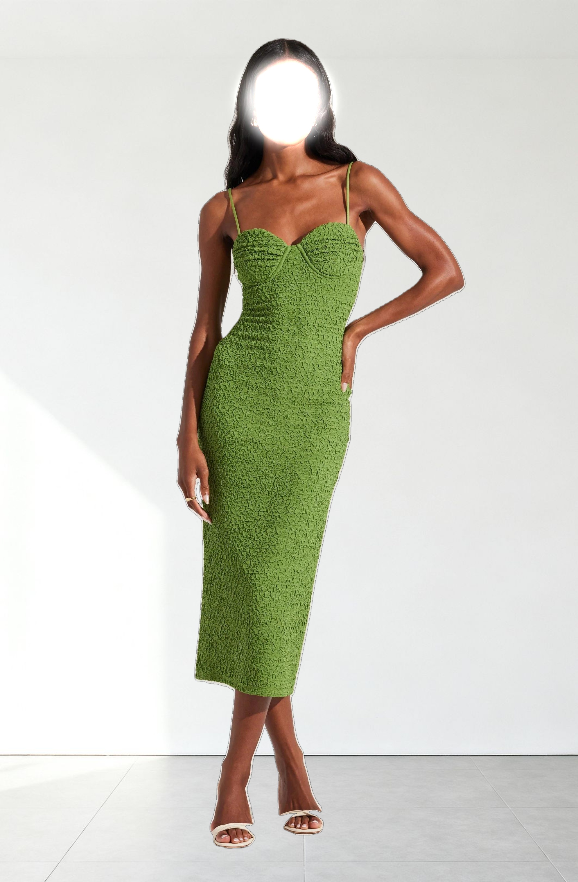 Textured Bustier Midi Dress